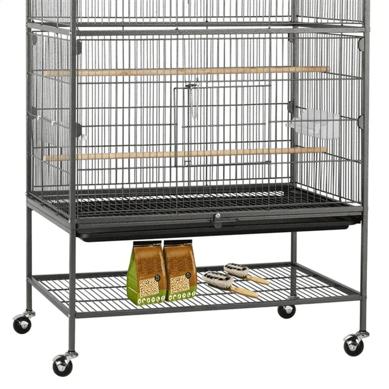 Metal 52-Inch Large Rolling Bird Cage with 3 Perches 4 Feeders - Image 5