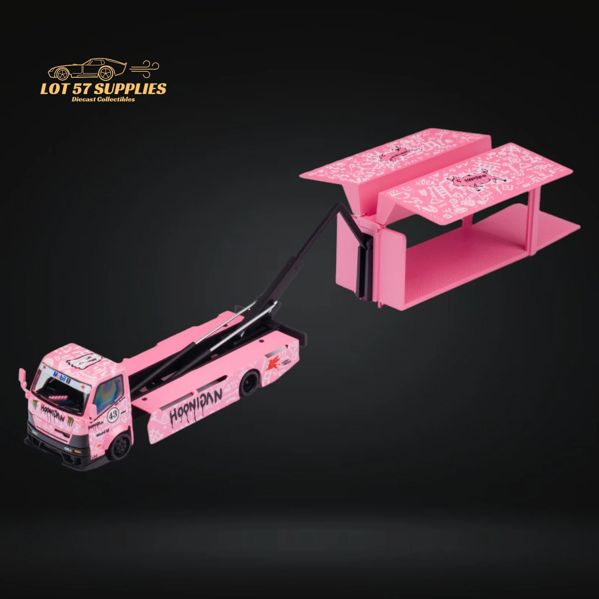 MicroTurbo Hino 300 Custom Box Truck Pink #43 Livery 1:64 - Image 2