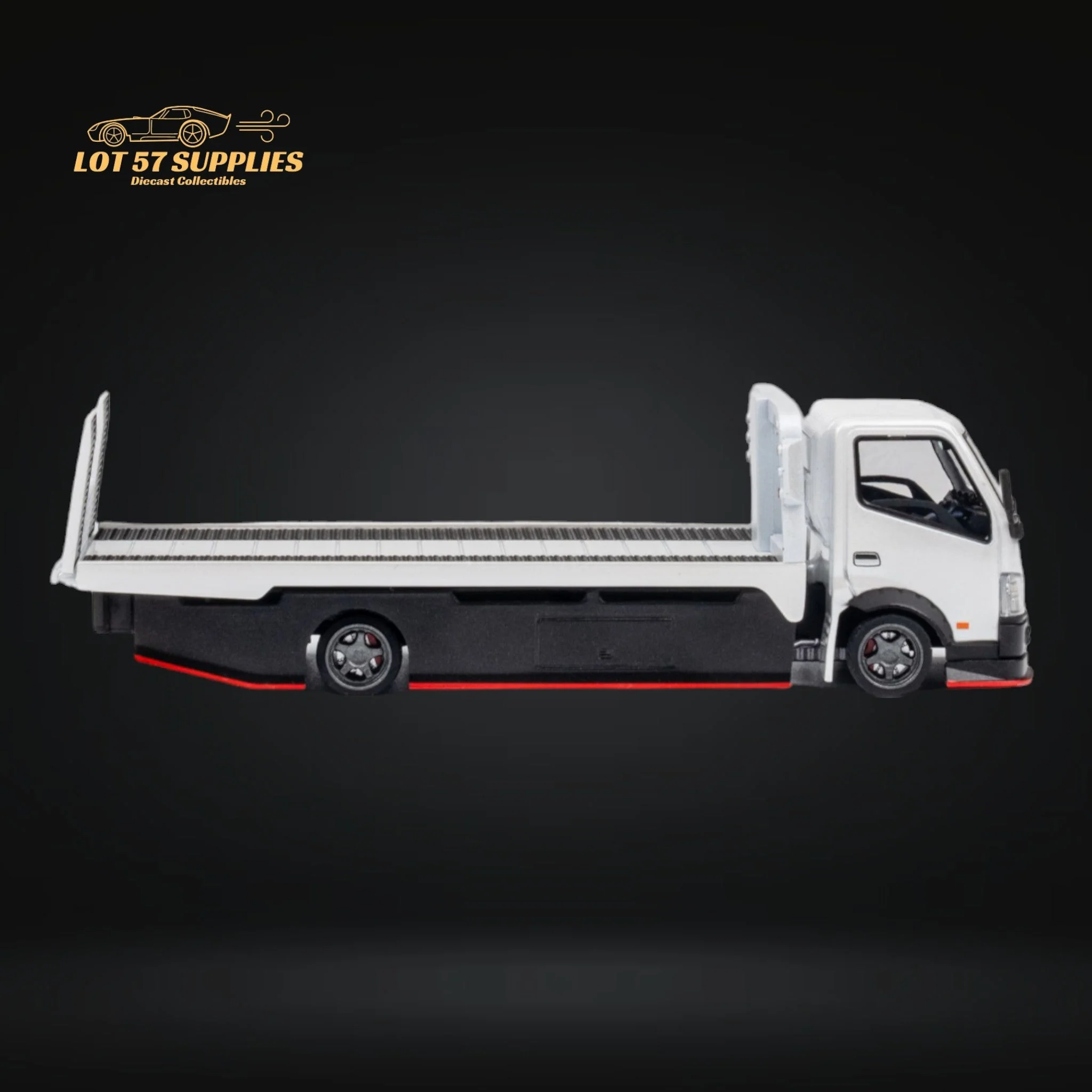 MicroTurbo Hino 300 Custom Flatbed Truck White 1:64 - Image 11