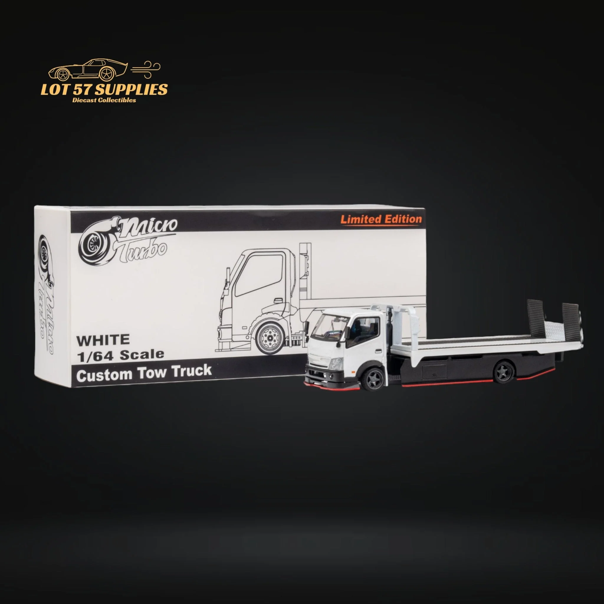MicroTurbo Hino 300 Custom Flatbed Truck White 1:64 - Image 2