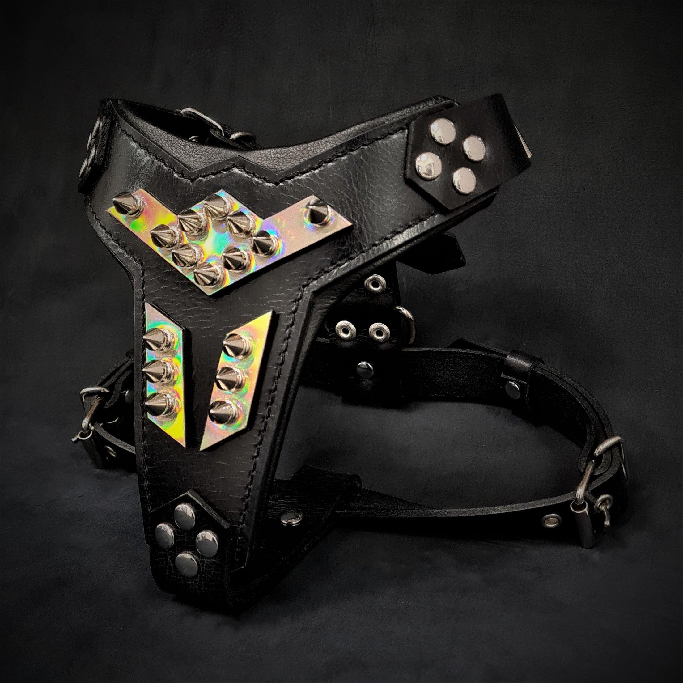 ''Midas'' leather dog harness silver medium size - Image 2