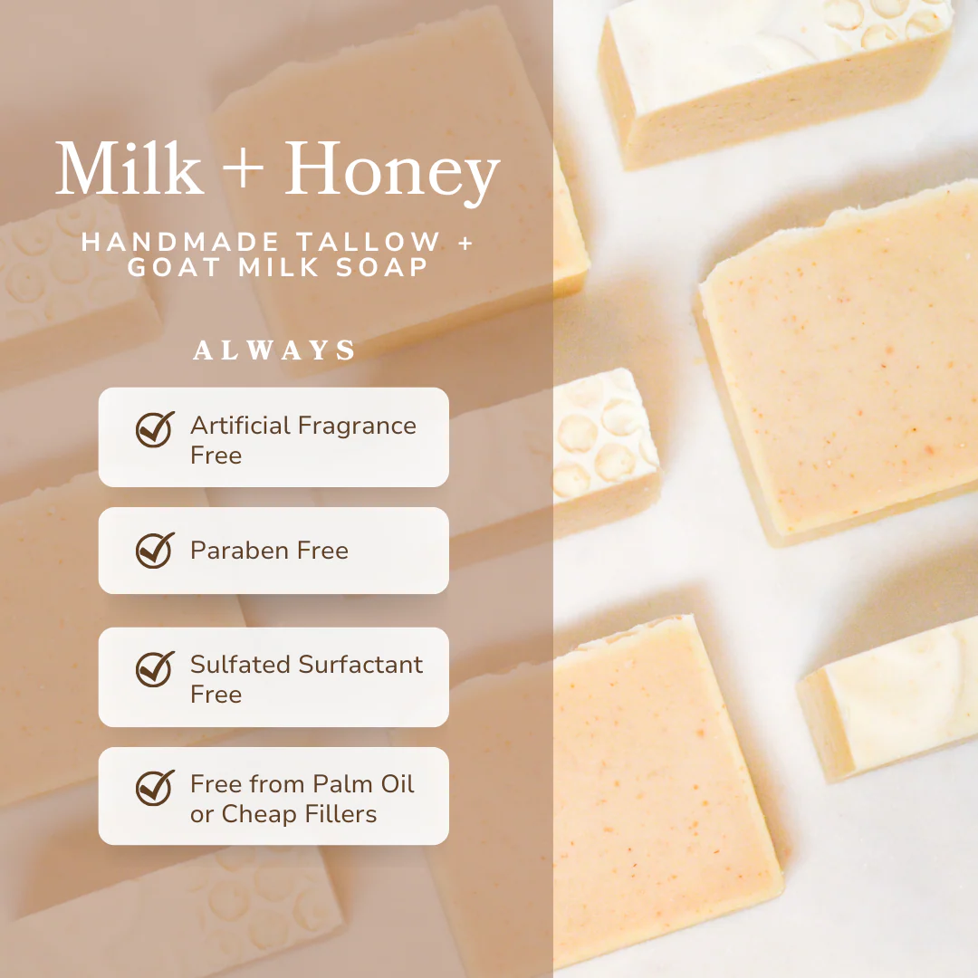 Milk + Honey Fragrance Free Handmade Tallow and Goat Milk Soap Bar - Image 3