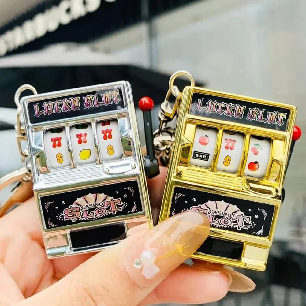 Mini Gambling Slot Machine Key Chains Creative Arcade Pocket Fruit Lucky Jackpot Gadget Antistress Toy Funny Games Keychain Ring - Image 5