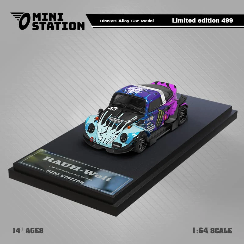 Mini Station Volkswagen Beetle Targa RWB Pink Flower Livery 1:64 - Image 4