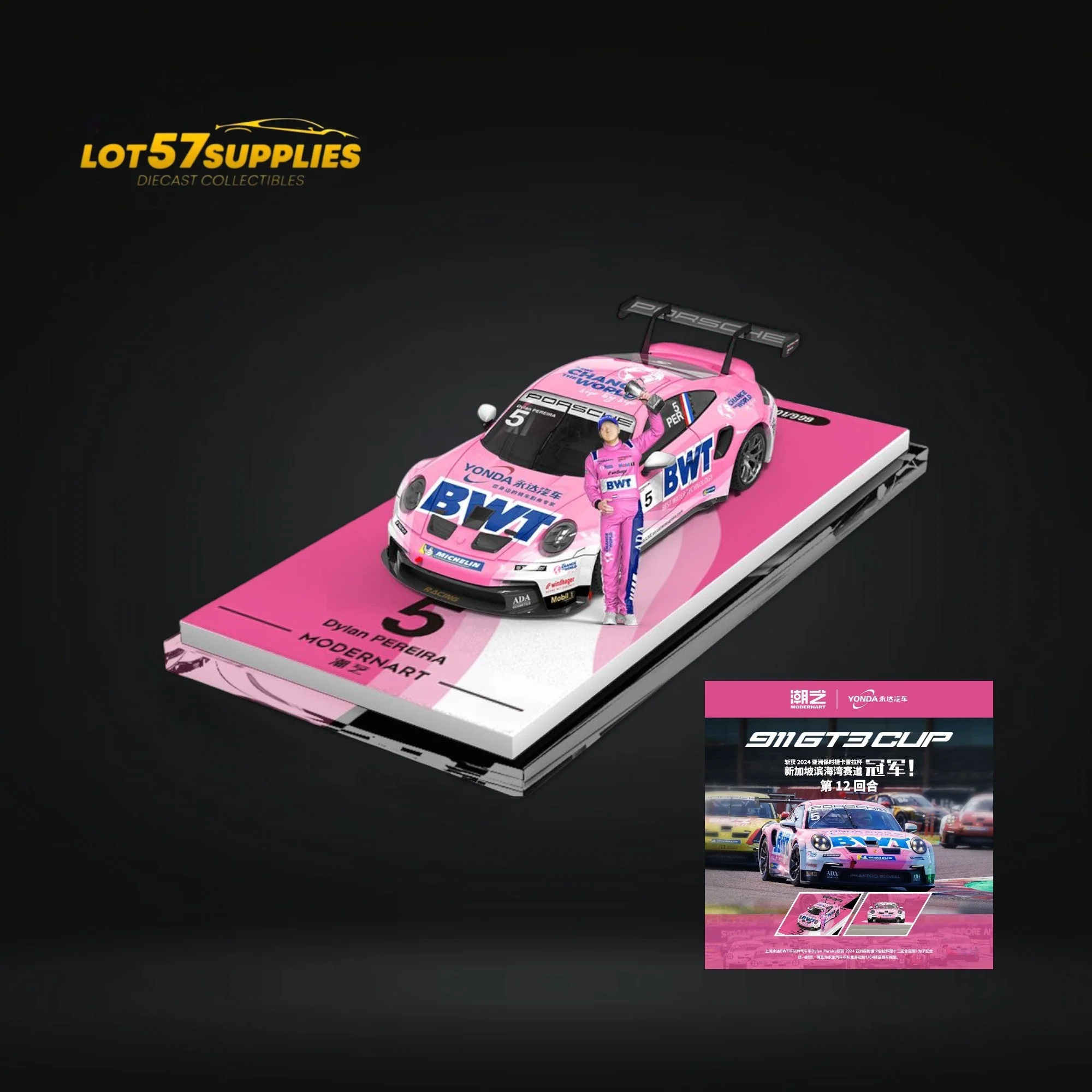 ModernArt Porsche 911 GT3 Cup-Yonda BWT Pink livery w/ figure 1:64 - Image 2