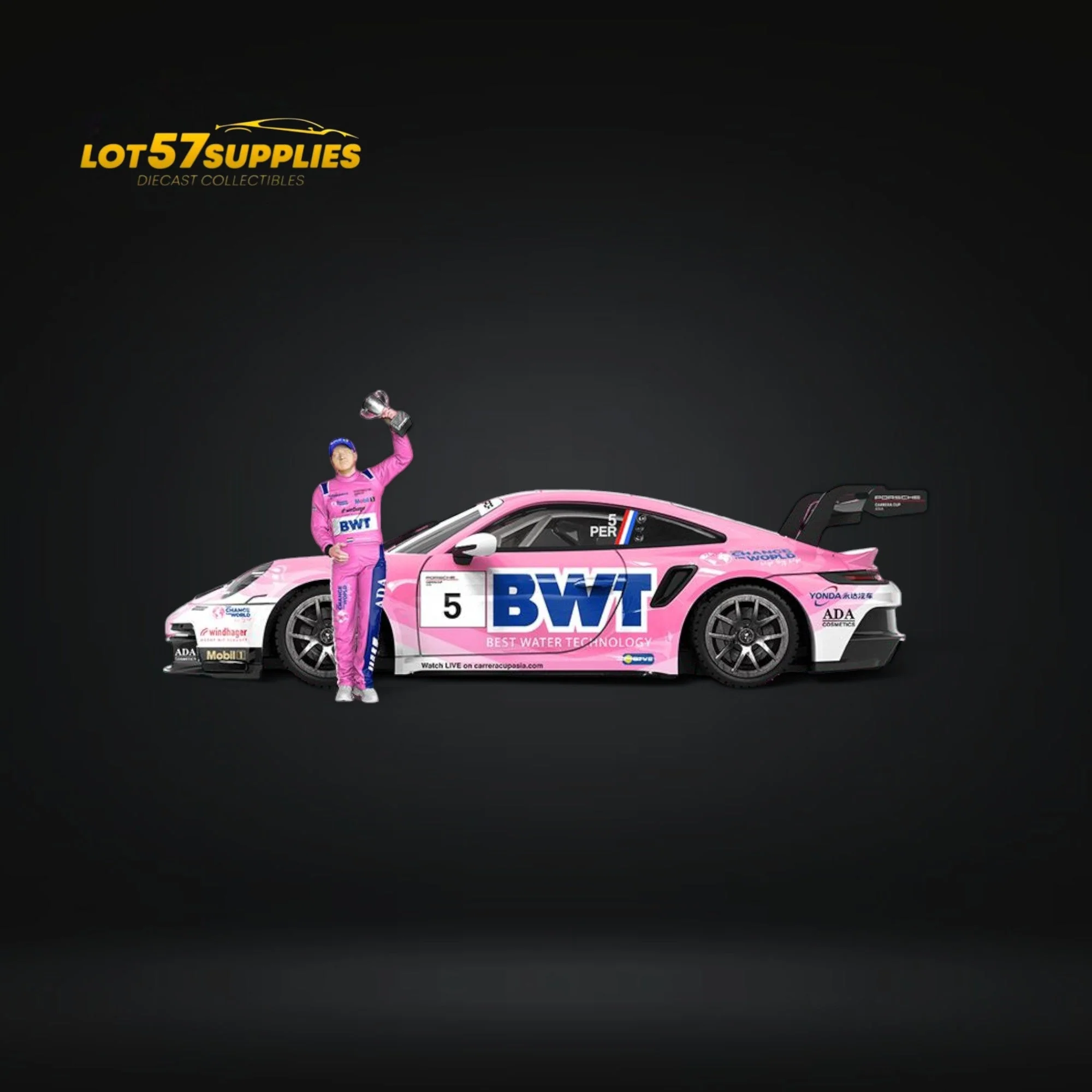 ModernArt Porsche 911 GT3 Cup-Yonda BWT Pink livery w/ figure 1:64 - Image 5