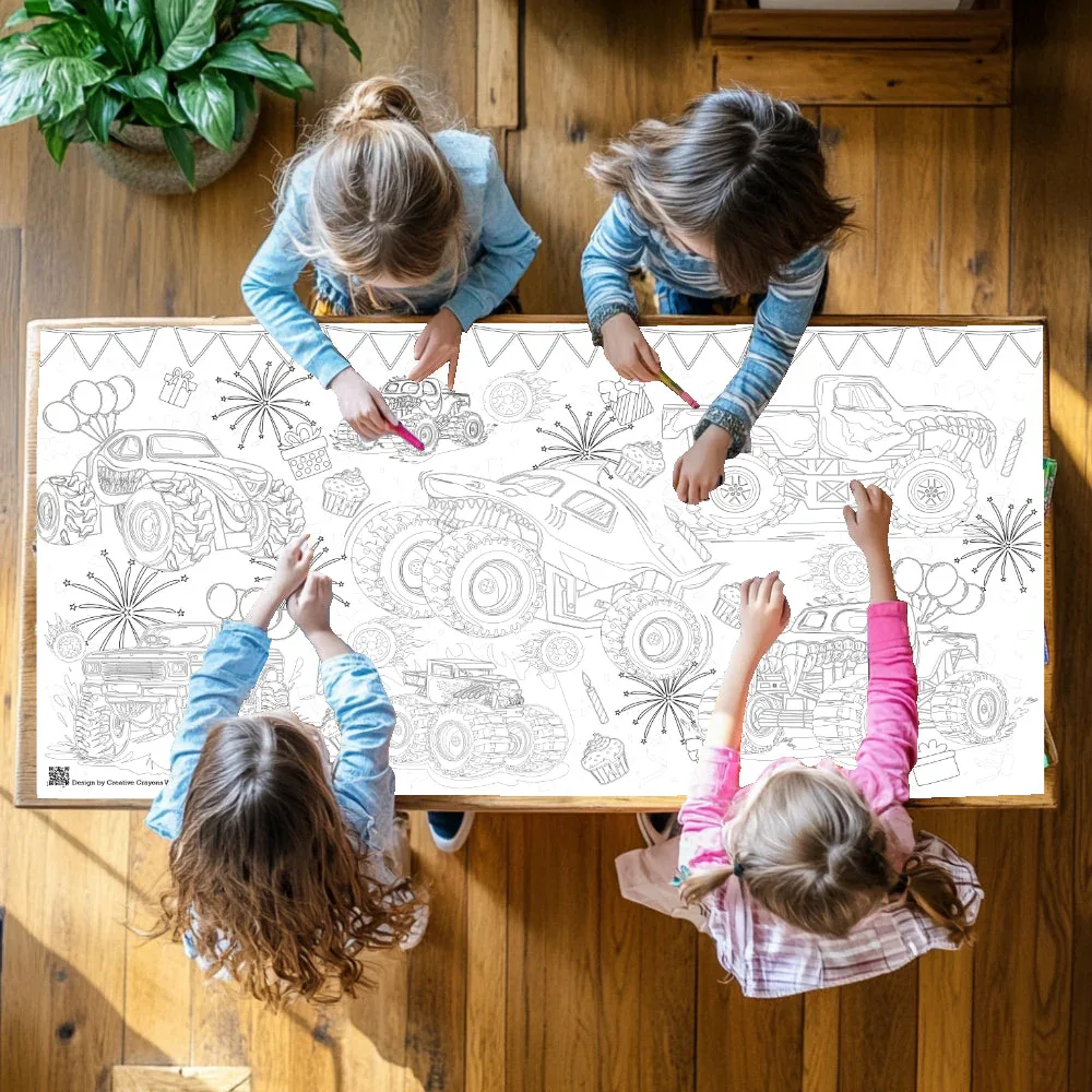Monster Truck Coloring Tablecloth - Image 2