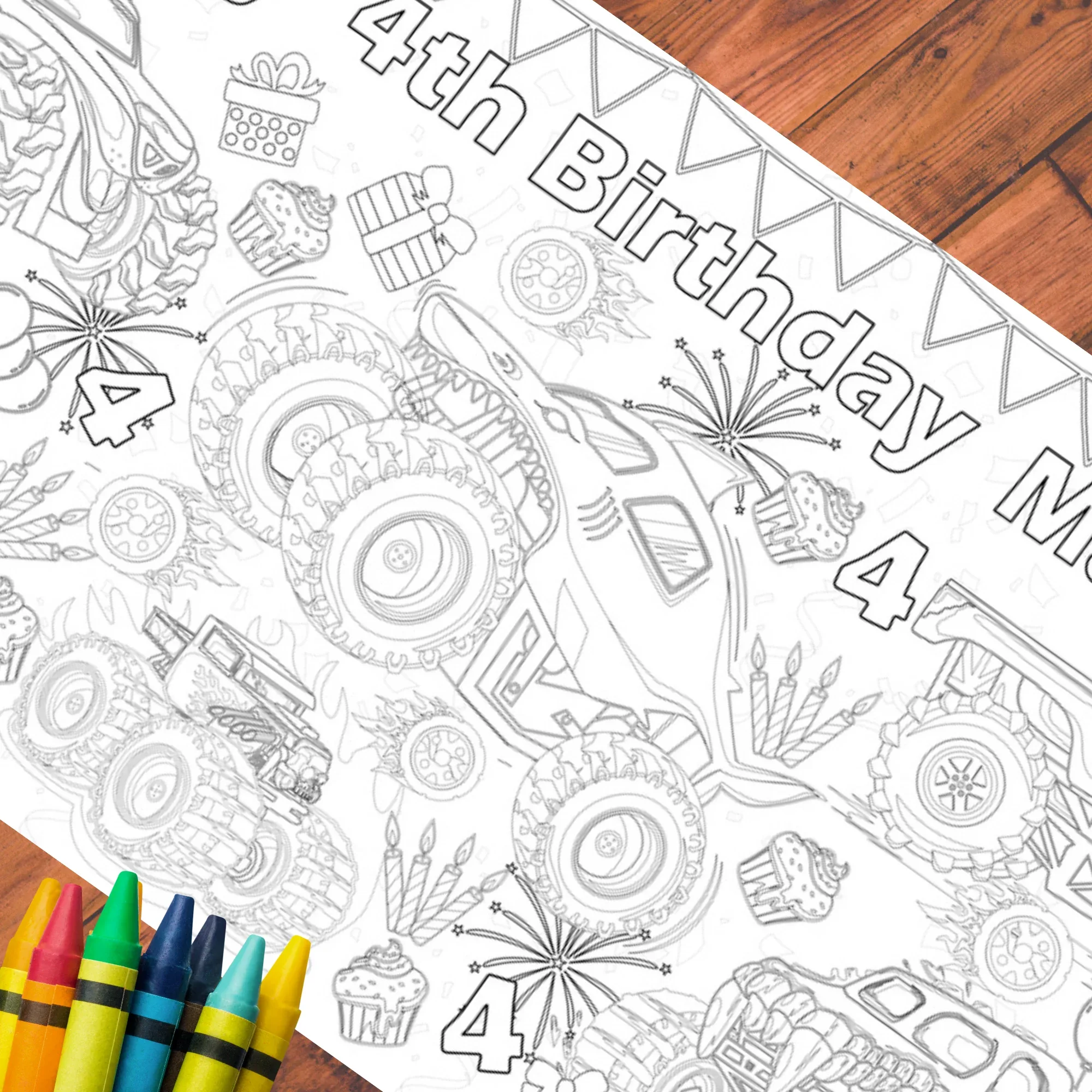 Monster Truck Coloring Tablecloth - Image 3