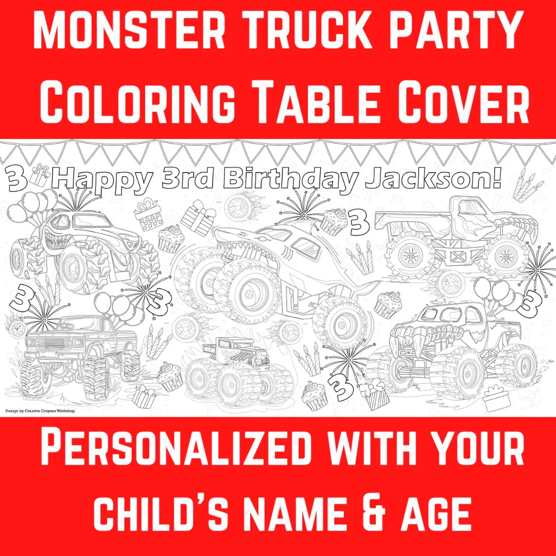 Monster Truck Coloring Tablecloth - Image 4