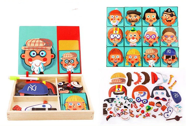 Montessori Magnetic Fun Puzzle Children's Wooden Puzzle Box Game Cartoon Educational Painting Toys For Children Gift Antistress - Image 13