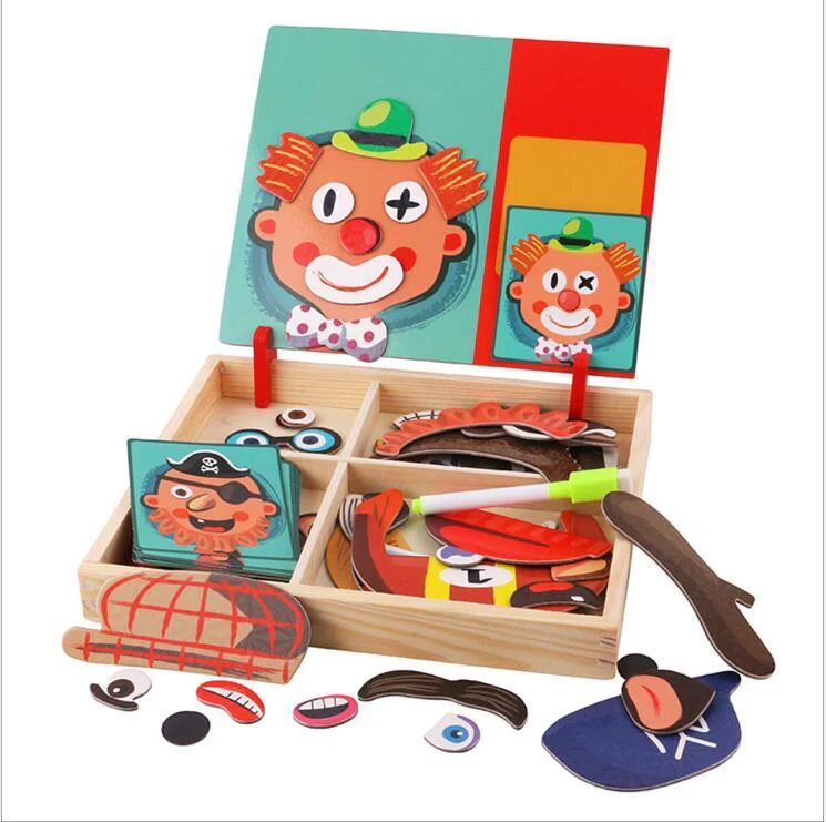 Montessori Magnetic Fun Puzzle Children's Wooden Puzzle Box Game Cartoon Educational Painting Toys For Children Gift Antistress - Image 2