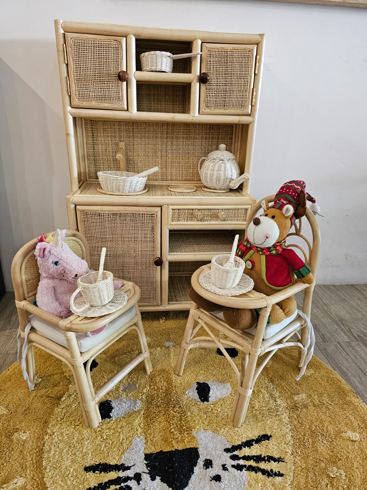 Montessori-Style Rattan Play Kitchen | Natural Pretend Play Station with Storage - Image 10