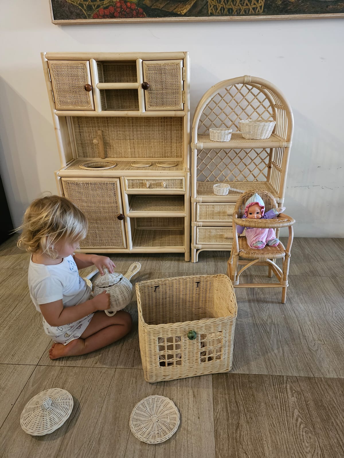 Montessori-Style Rattan Play Kitchen | Natural Pretend Play Station with Storage - Image 12