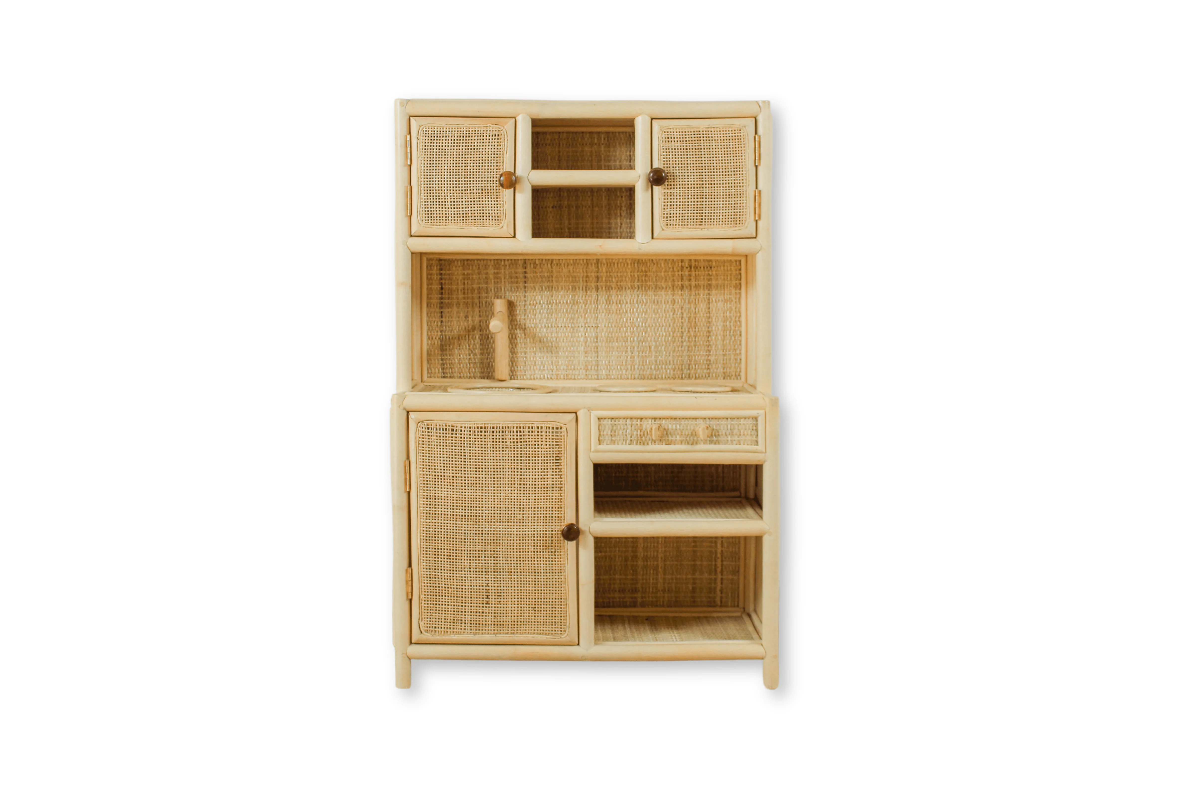Montessori-Style Rattan Play Kitchen | Natural Pretend Play Station with Storage - Image 2