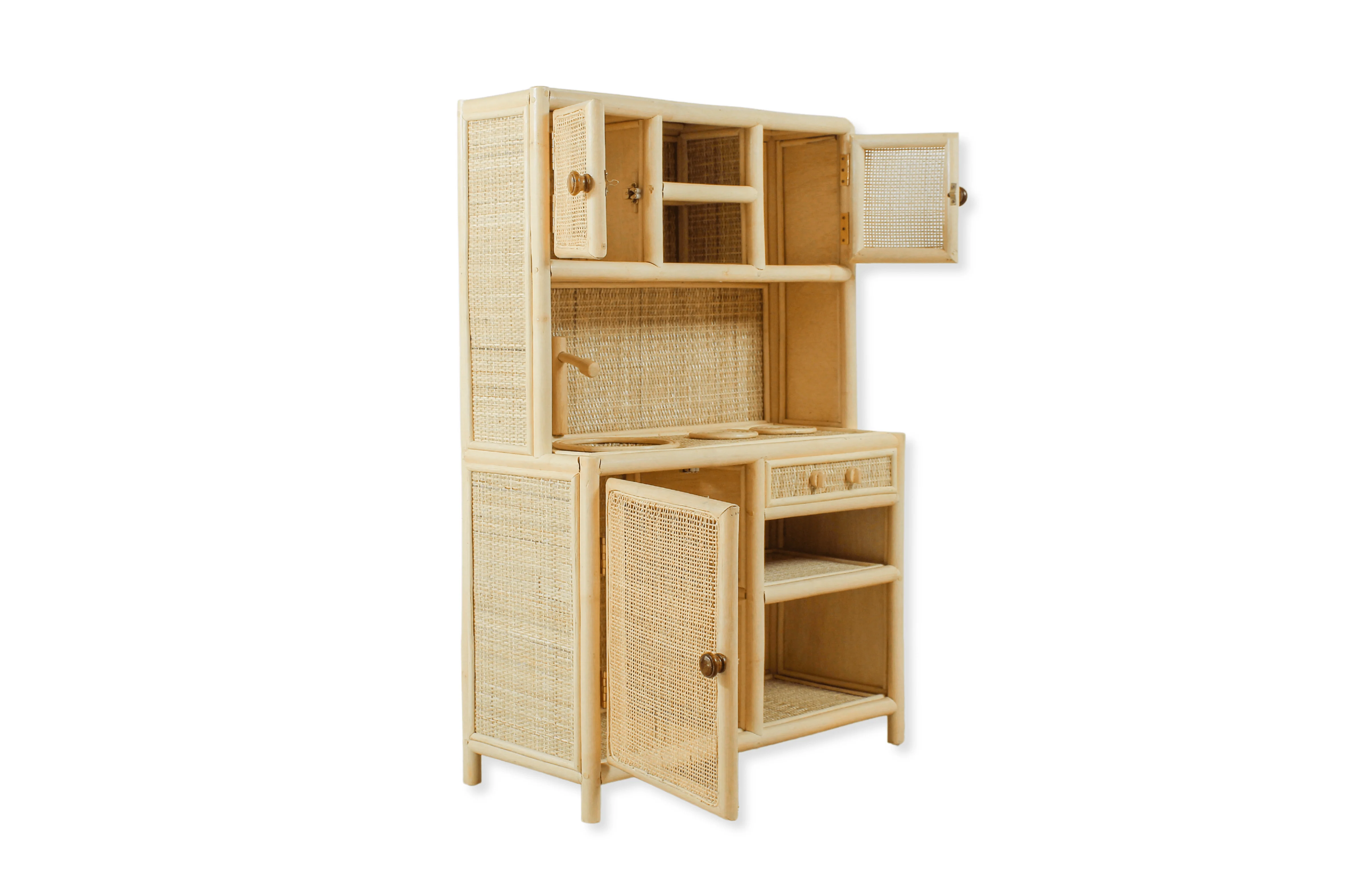 Montessori-Style Rattan Play Kitchen | Natural Pretend Play Station with Storage - Image 3