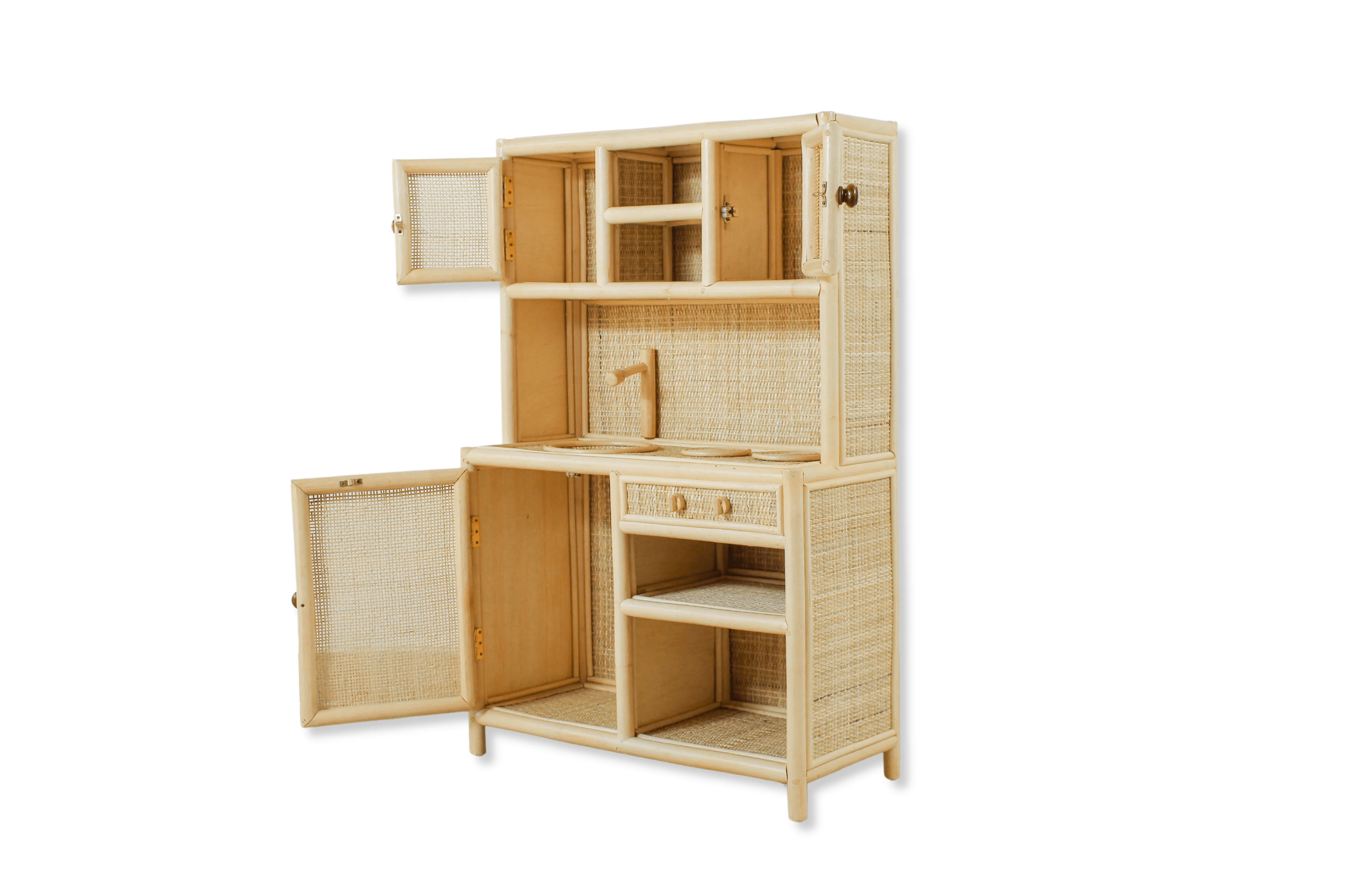 Montessori-Style Rattan Play Kitchen | Natural Pretend Play Station with Storage - Image 4