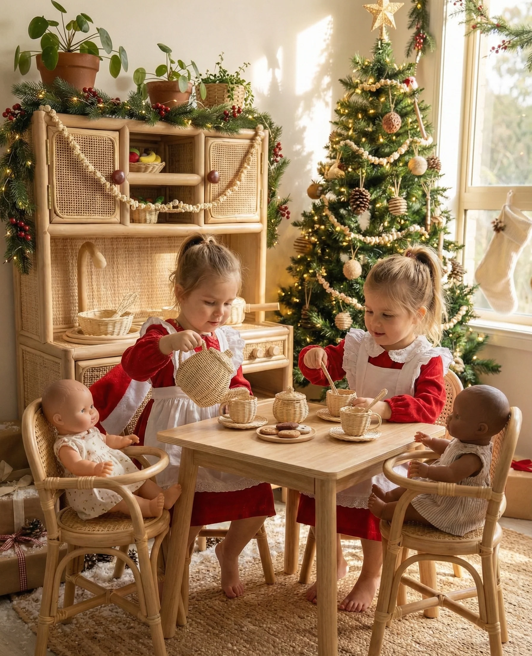 Montessori-Style Rattan Play Kitchen | Natural Pretend Play Station with Storage - Image 5