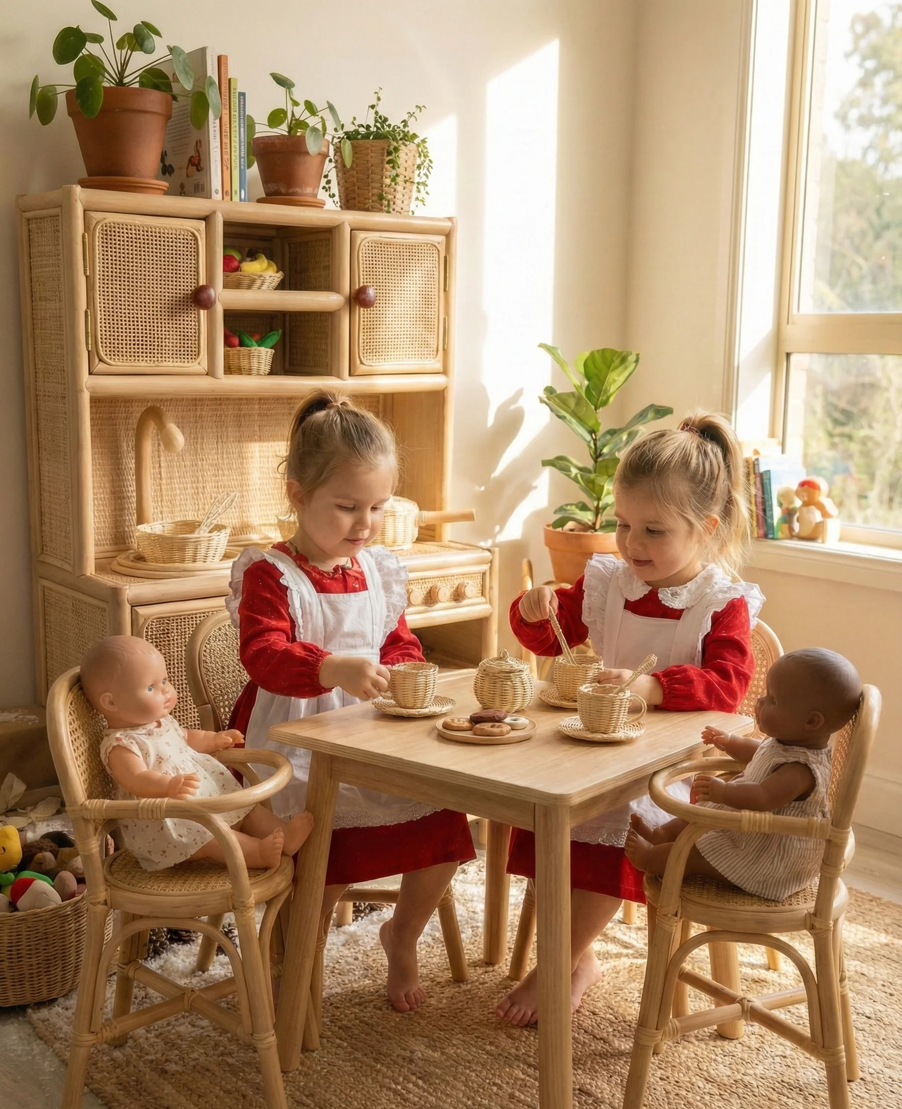 Montessori-Style Rattan Play Kitchen | Natural Pretend Play Station with Storage - Image 6