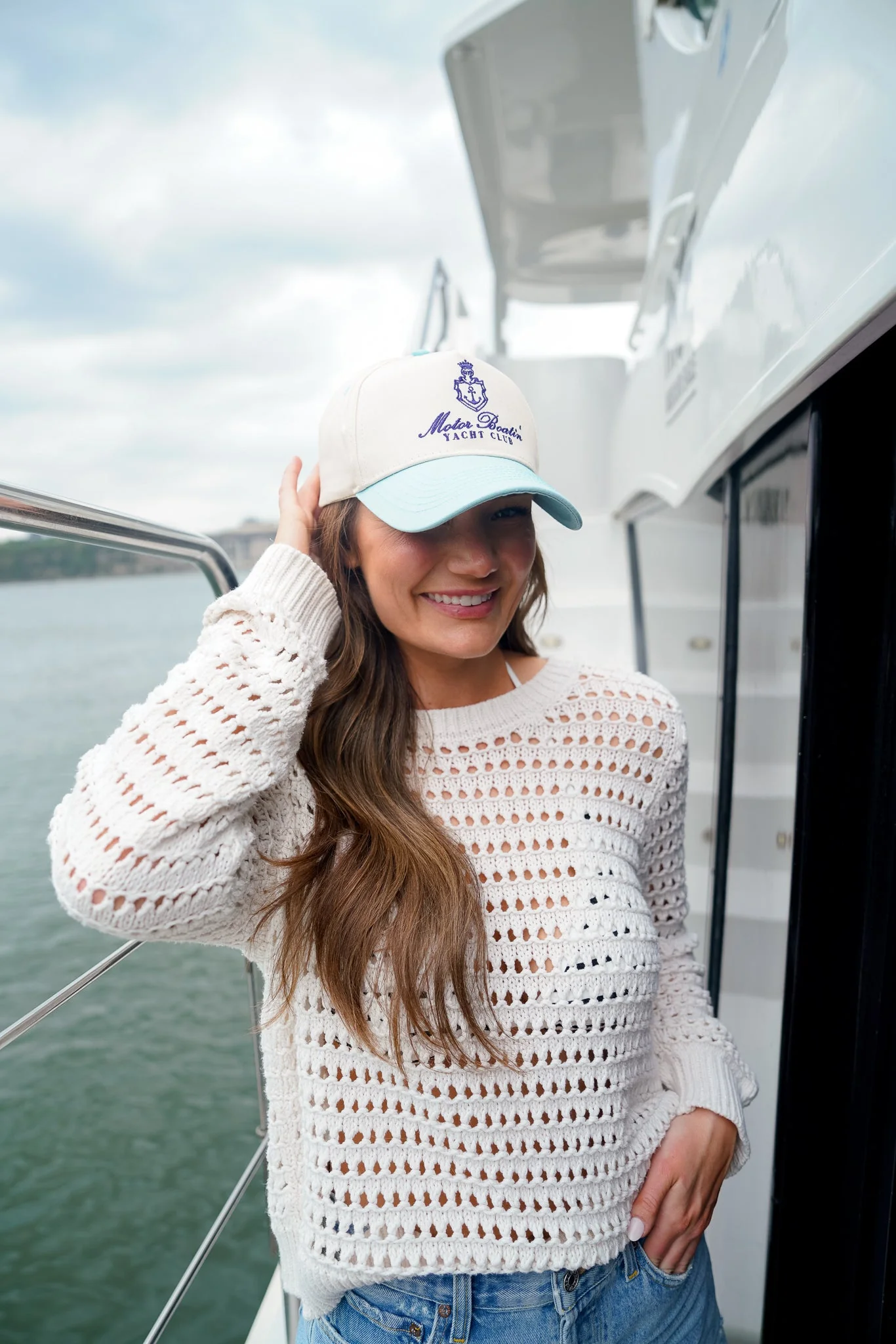 Motor Boatin' Yacht Club - Baby Blue Vintage Trucker Hat - Image 2