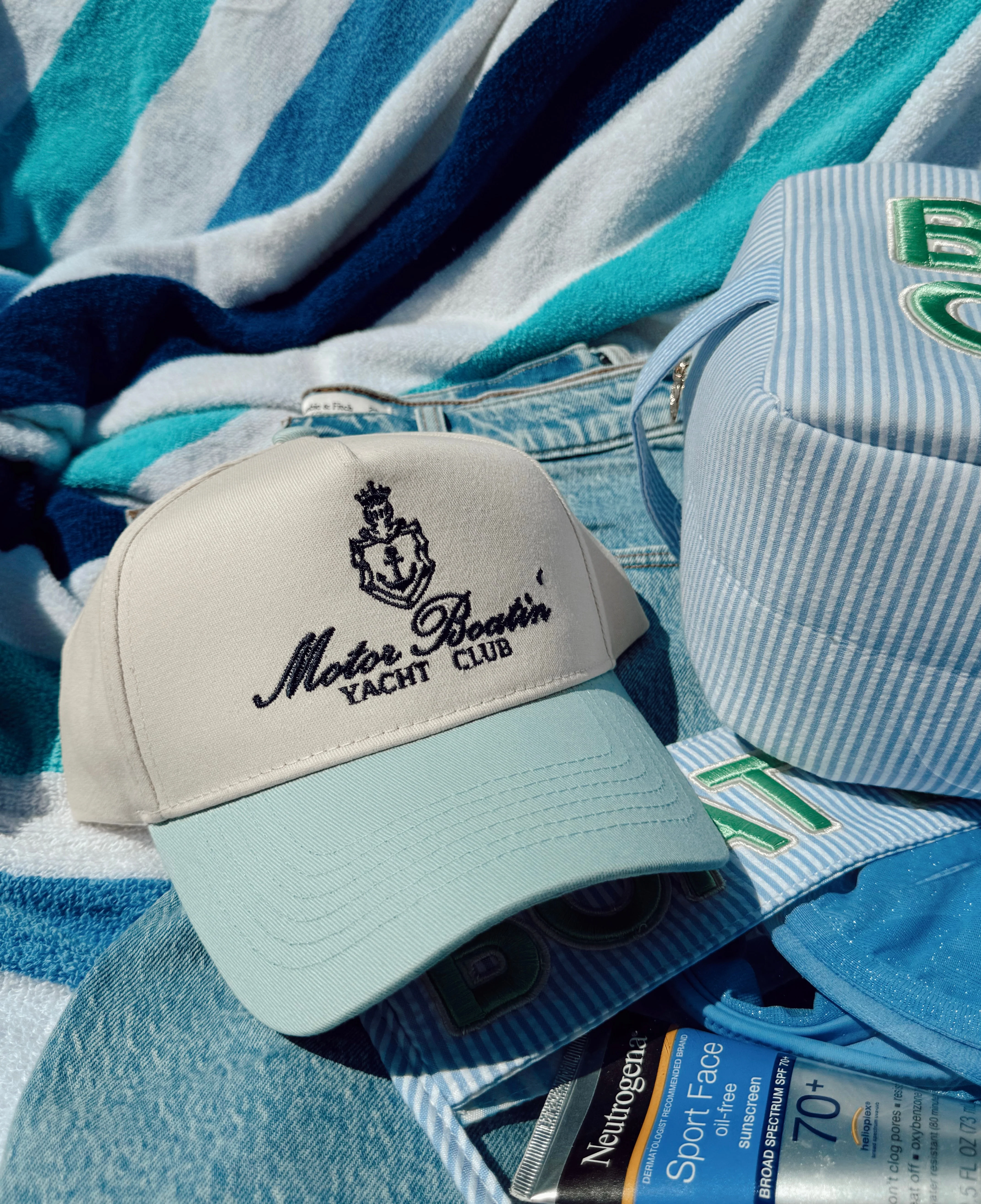 Motor Boatin' Yacht Club - Baby Blue Vintage Trucker Hat - Image 3