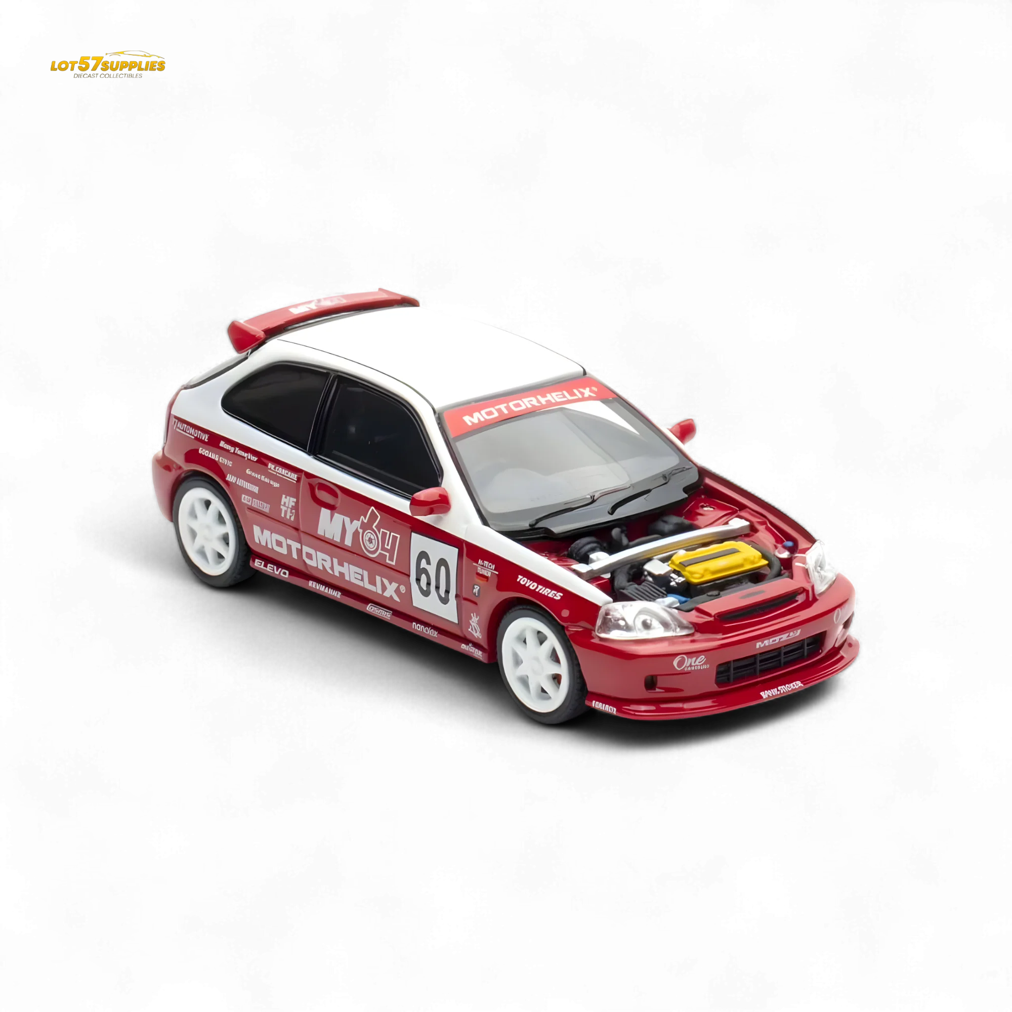 Motorhelix Honda Civic EK9 White Red 1:64 - Image 4