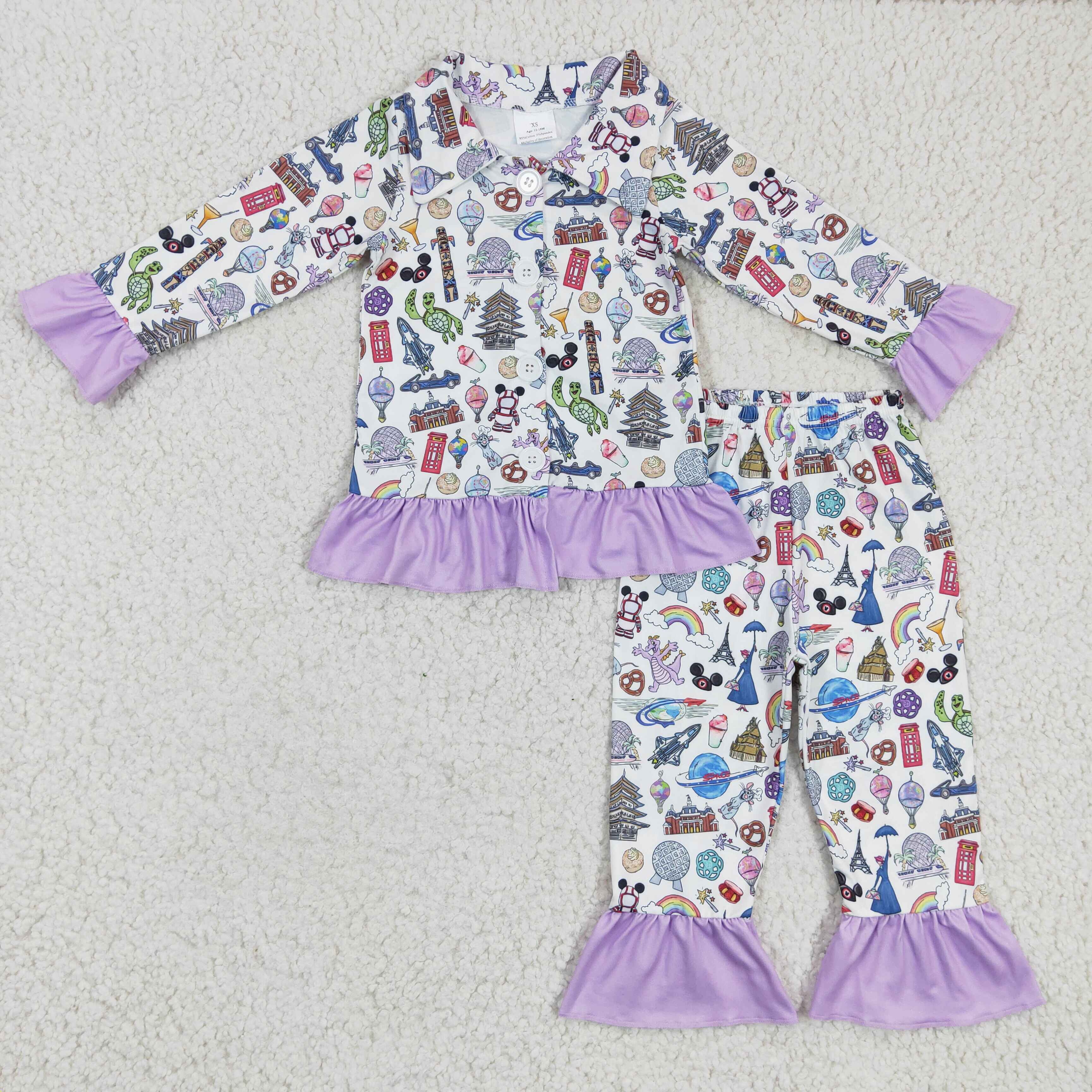 Mouse turtle rainbow lavender girls pajamas - Image 2