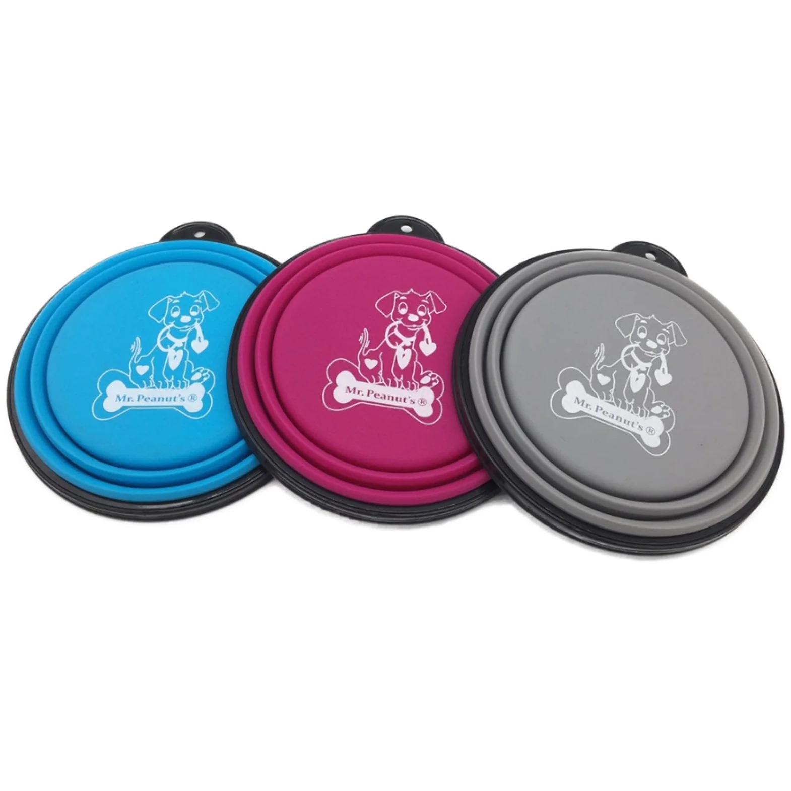 Mr. Peanut's 3 Pak XL (25oz) Collapsible Silicone Bowls with Color Matched Carabiner Clips - Image 2