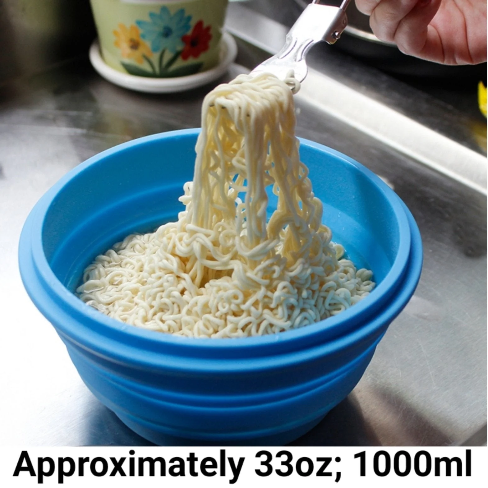 Mr. Peanut's 30oz Collapsible Silicone Camping Bowl with Lid & Foldable Fork - Image 2