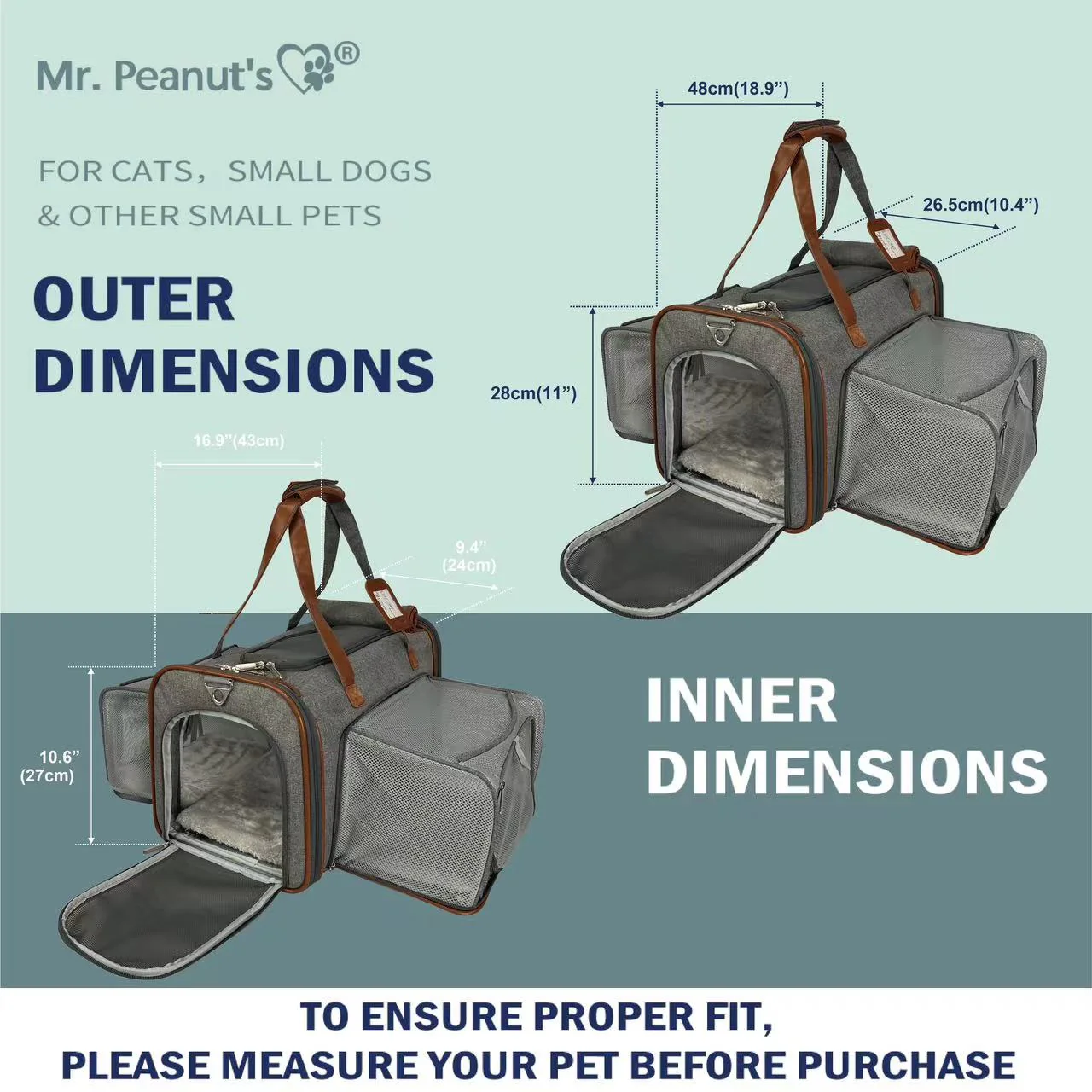 Mr. Peanut's Gold Series Standard Size Airline Compliant Double Expandable Pet Carrier - Image 2