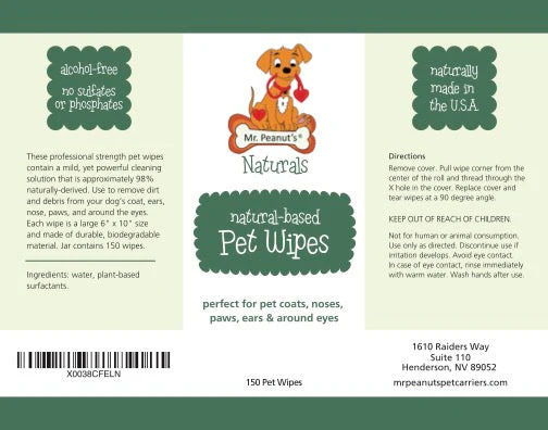 Mr. Peanut's Naturals Plant Based, Flushable, Compostable, Unscented Pet Wipes, 160 Count, Larger 8x6" Size - Image 2