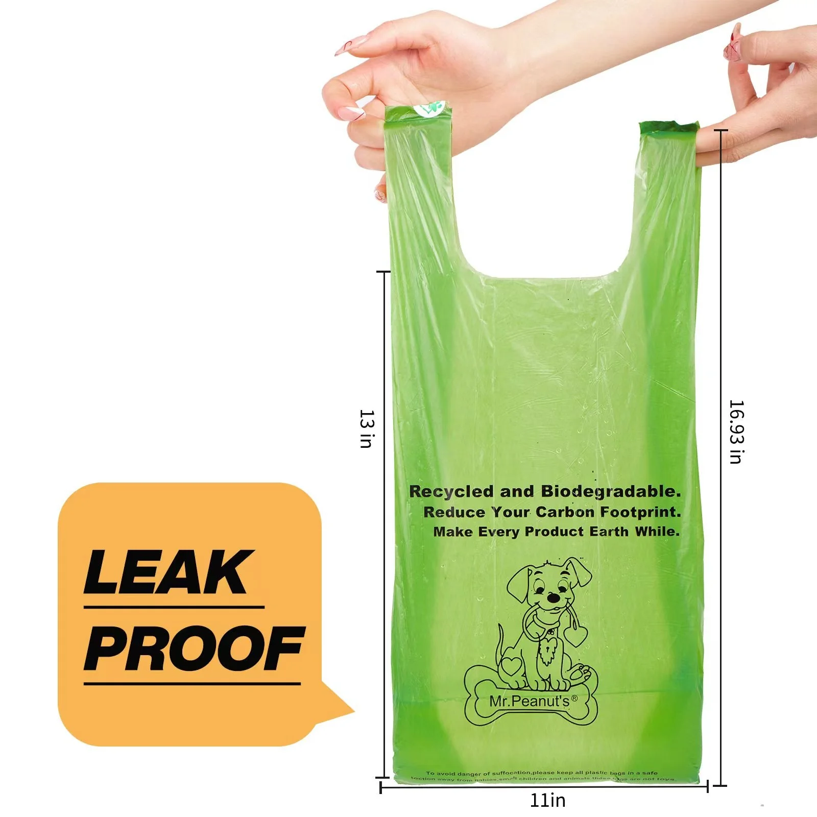 Mr. Peanut's XL Pooper Scooper Sized 13X11" BioDegradable BioPlastic Recycled Plant Based Waste Bags - 160 Count - Image 2