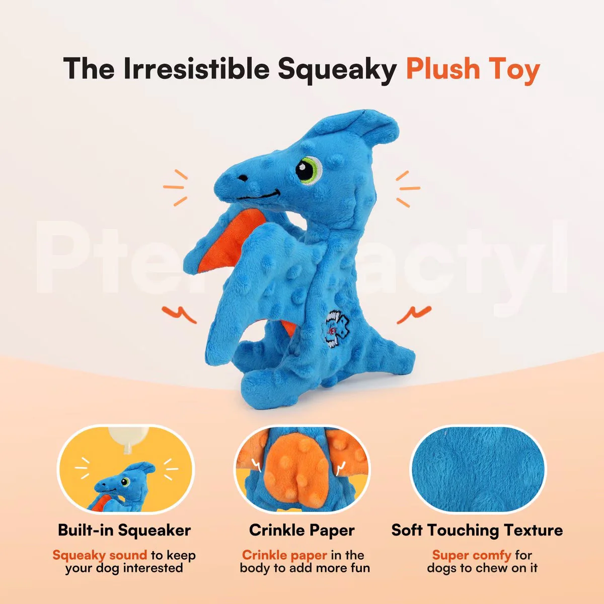 My T-Rex - Squeaky Dog Toys - Peter The Mini Pterodactyl Plush Dog Toy with Crinkle Paper - S - Image 2