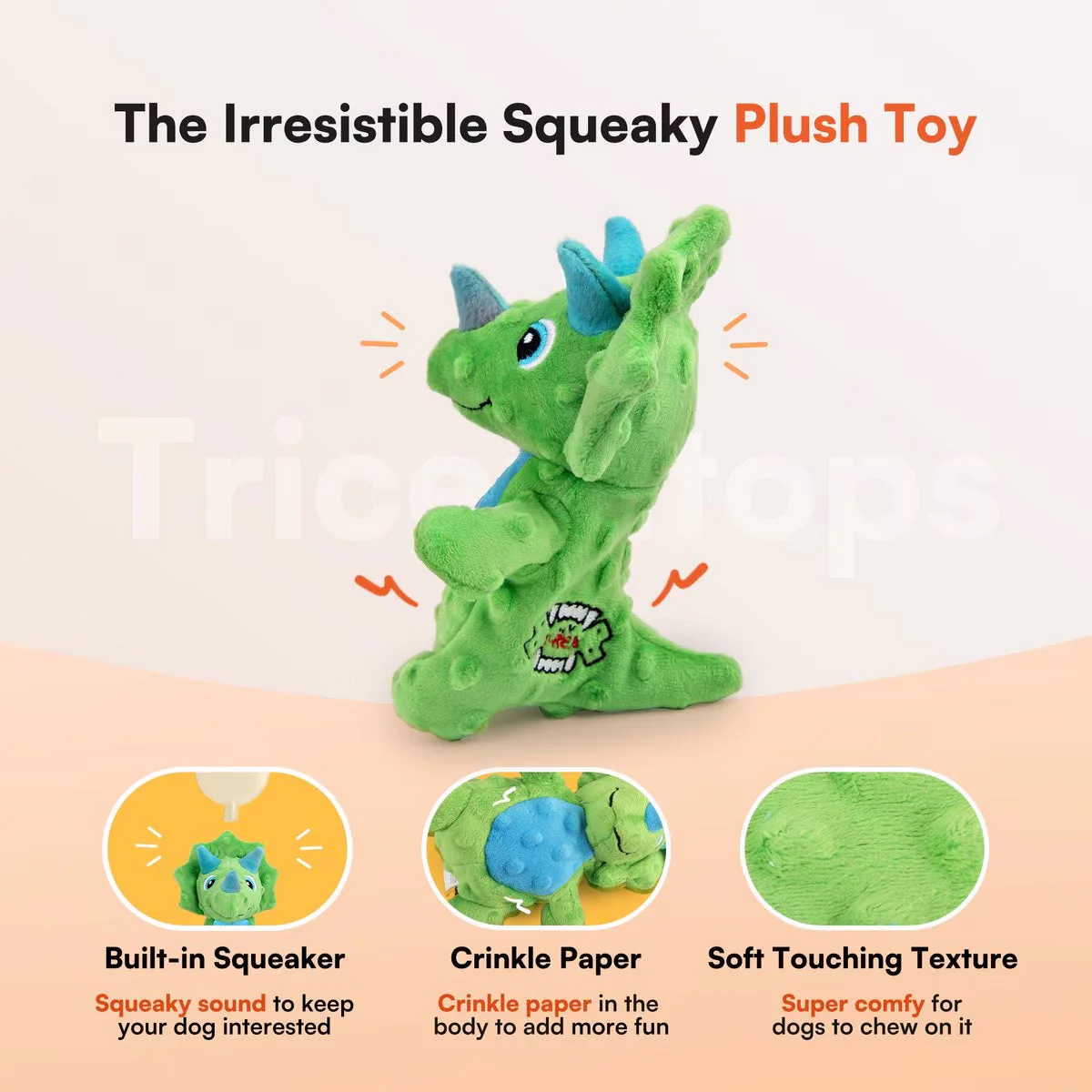 My T-Rex - Squeaky Dog Toys - Thomas The Mini Triceratops Plush Dog Toy with Crinkle Paper - S - Image 2