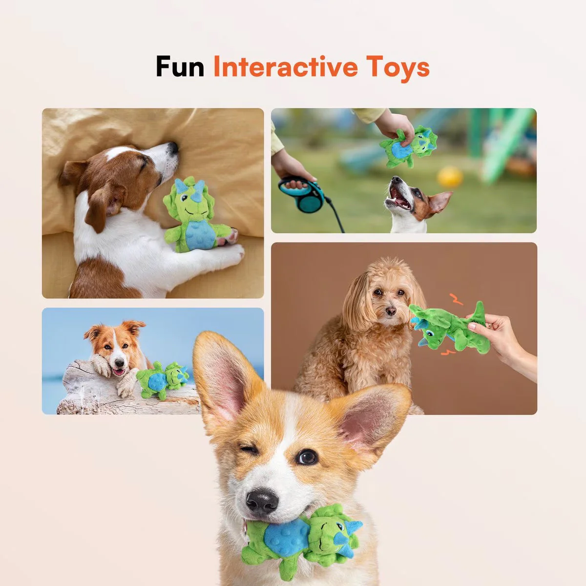 My T-Rex - Squeaky Dog Toys - Thomas The Mini Triceratops Plush Dog Toy with Crinkle Paper - S - Image 5