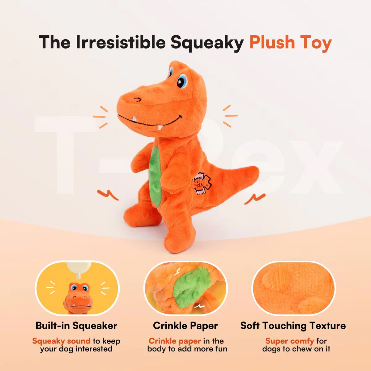 My T-Rex - Squeaky Dog Toys - Tim The Mini T-Rex Plush Dog Toy with Crinkle Paper - S - Image 2