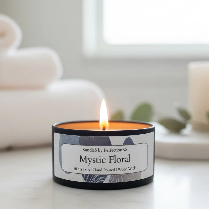Mystic Floral Luxury Candle | 8oz Non-Toxic Soy Candle with Wooden Wick | Clean Burn - Image 2