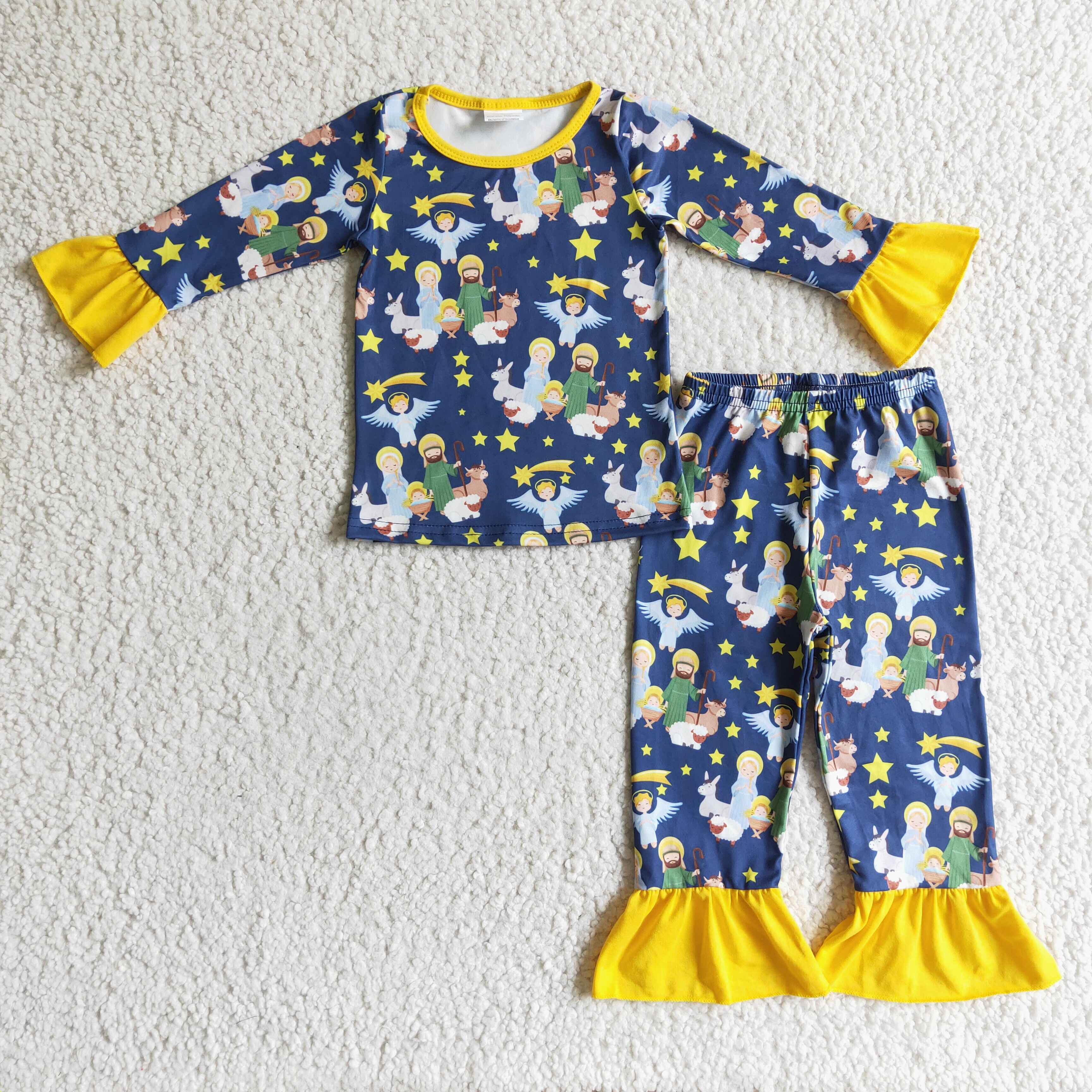 Nativity yellow ruffle baby girls Christmas pajamas - Image 2