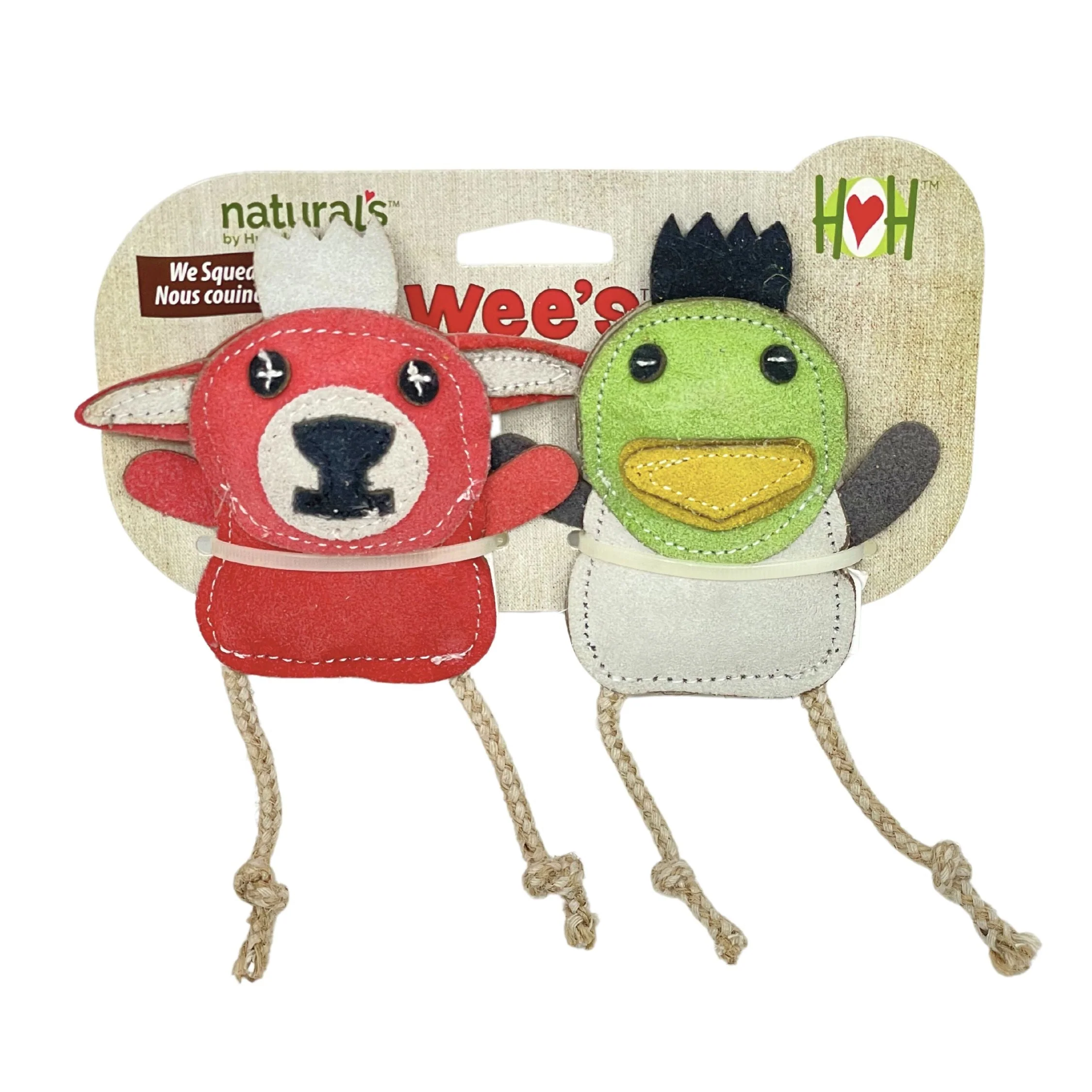 Natural Leather Wee Buddies Duck & Bunny Dog Chew Toys, 2 Pack - Image 2