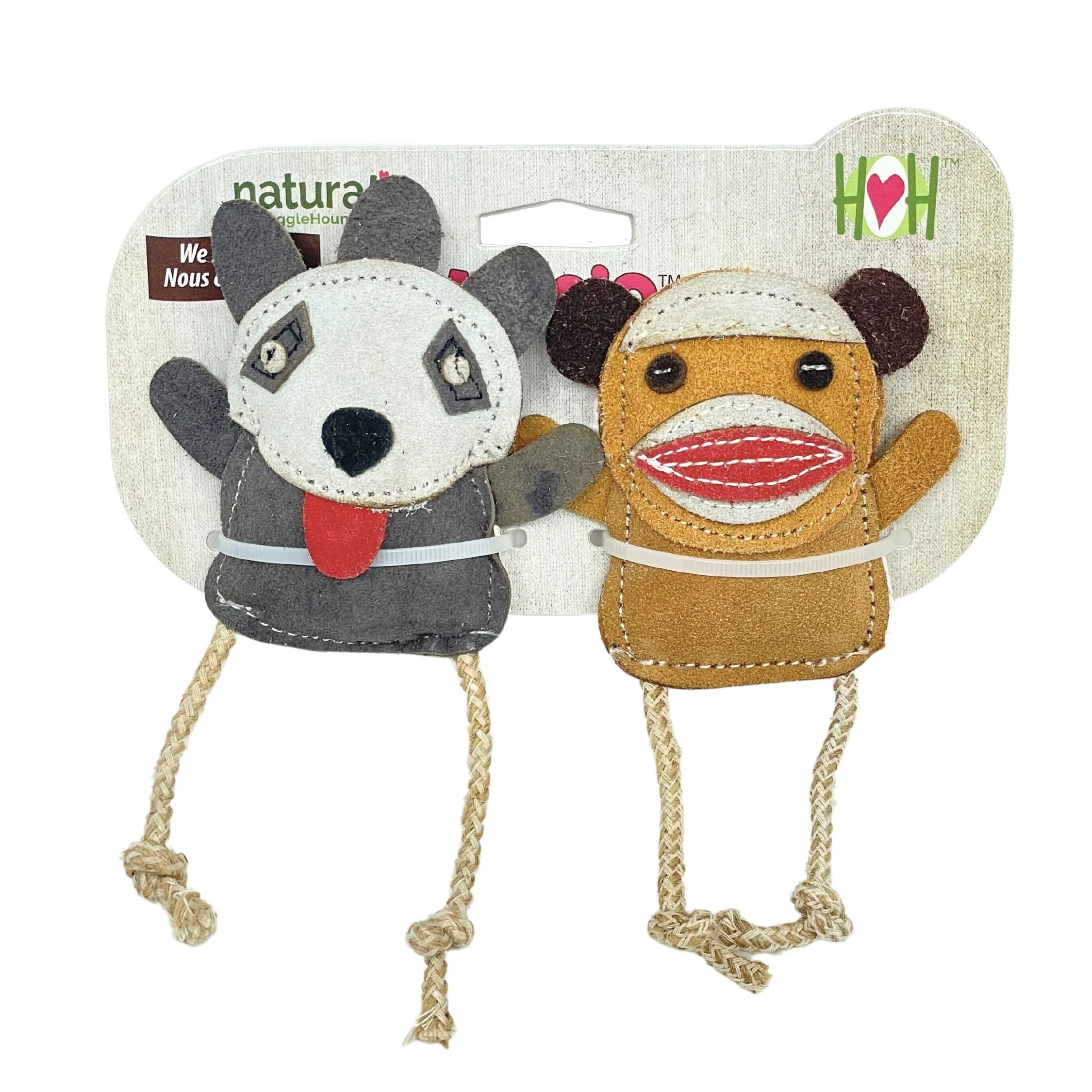 Natural Leather Wee Buddies Sock Monkey & Raccoon Dog Toys, 2 Pack - Image 2