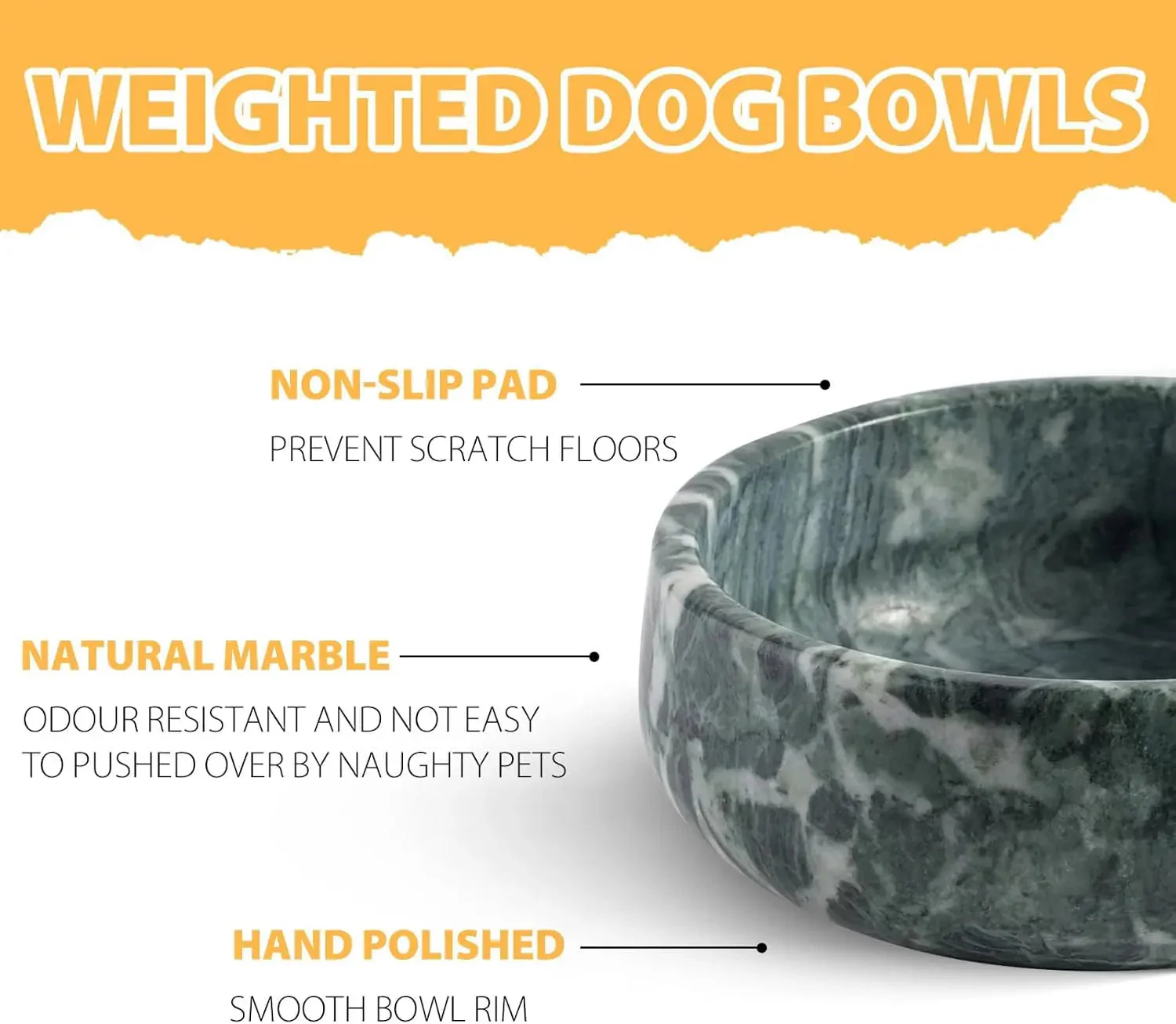 Natural Marble Dog & Cat Bowl | Weighted Non-Slip Pet Food & Water Dish - Image 2
