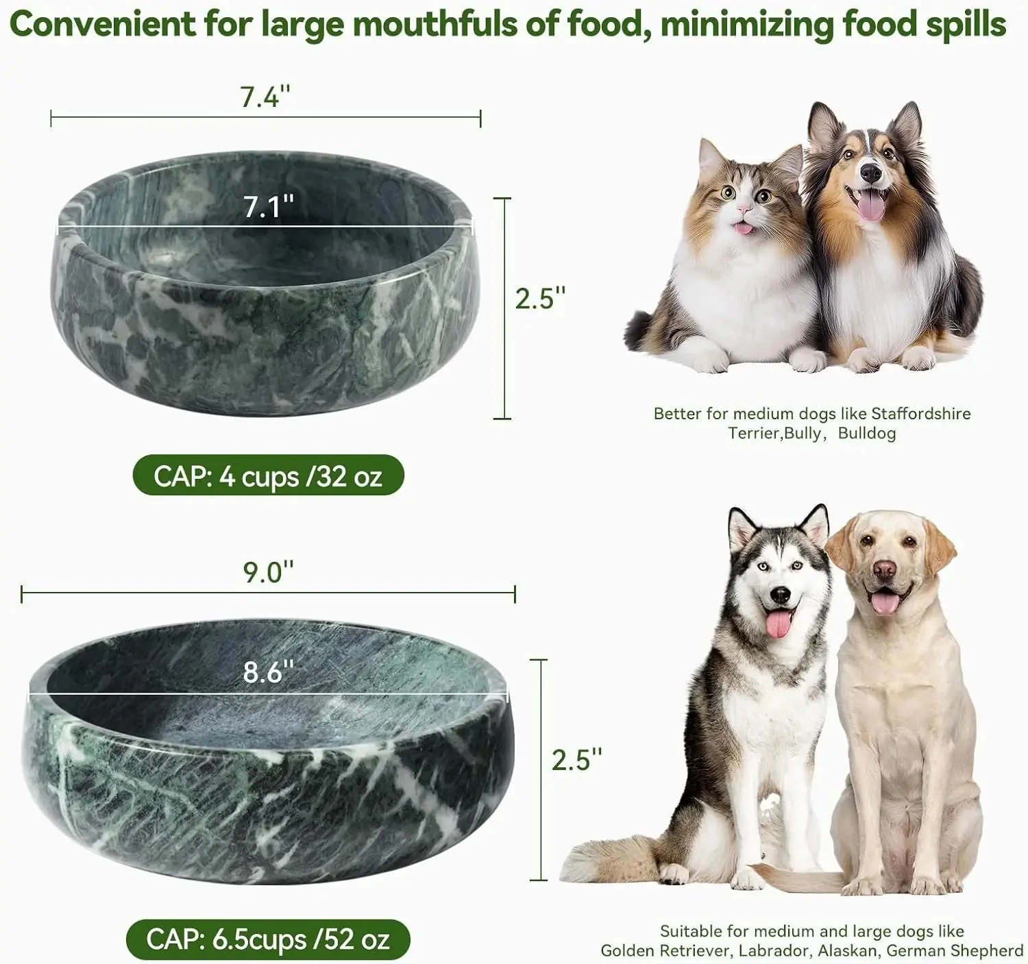 Natural Marble Dog & Cat Bowl | Weighted Non-Slip Pet Food & Water Dish - Image 4