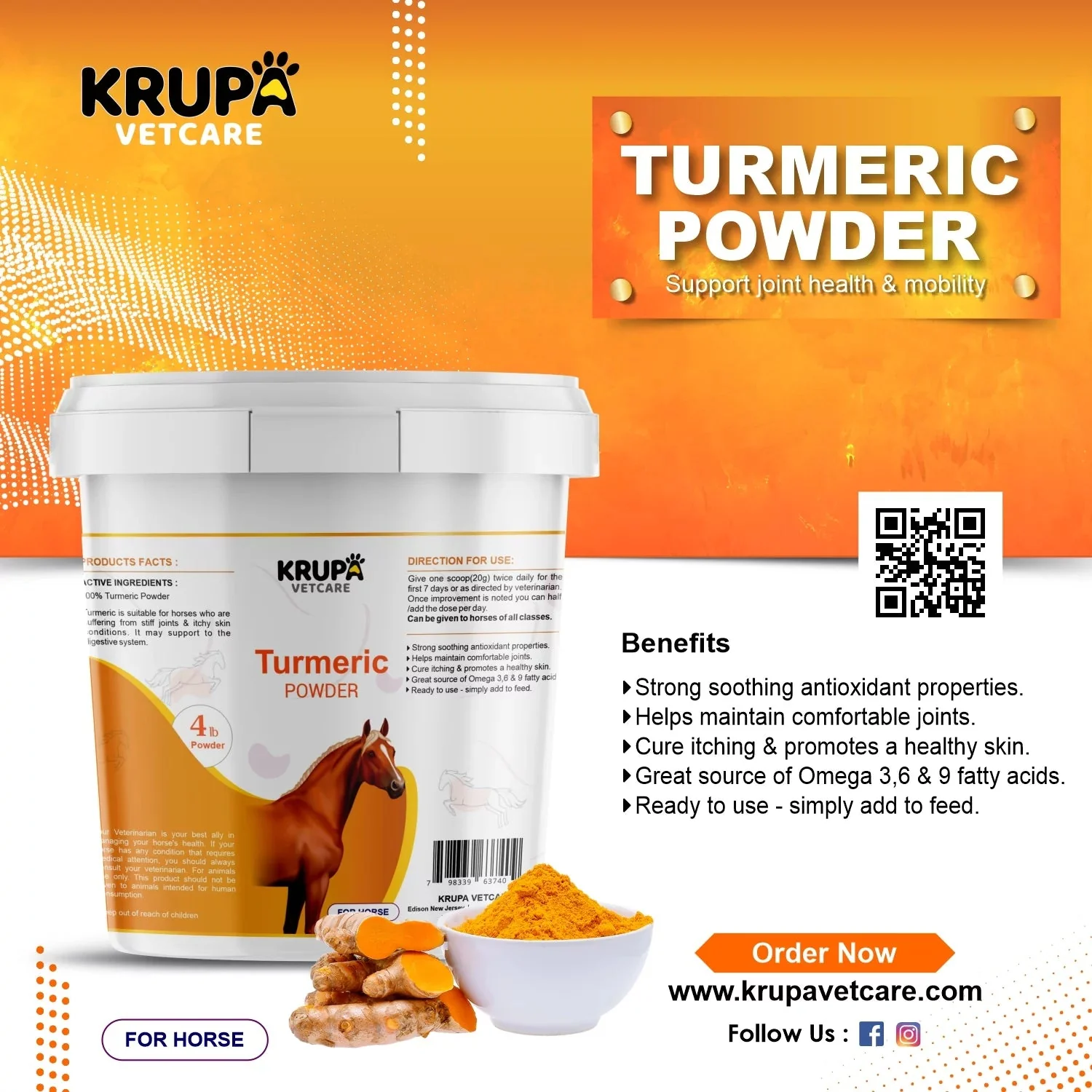 Natural Turmeric Powder for Horses with Powdered Coconut Oil - Turmericle Anti-Inflamatory Horse Supplement for Healthy Hip & Joint Function - Normal Skin Health - Image 3