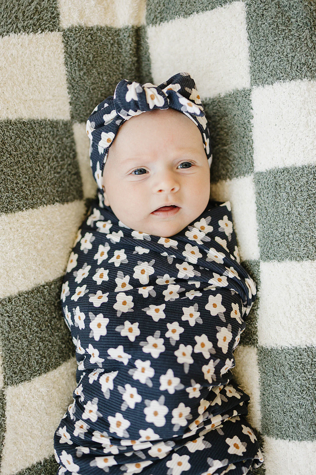 Navy Daisy Ribbed Bamboo Head Wrap - Image 3