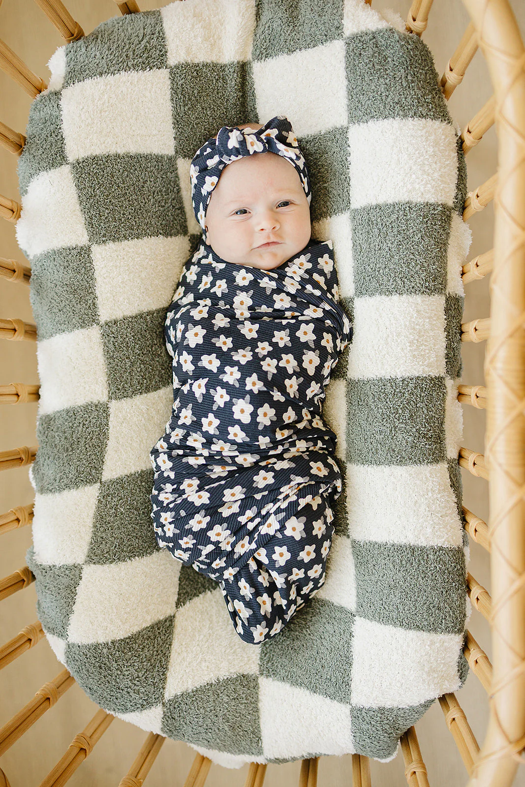 Navy Daisy Ribbed Bamboo Head Wrap - Image 4