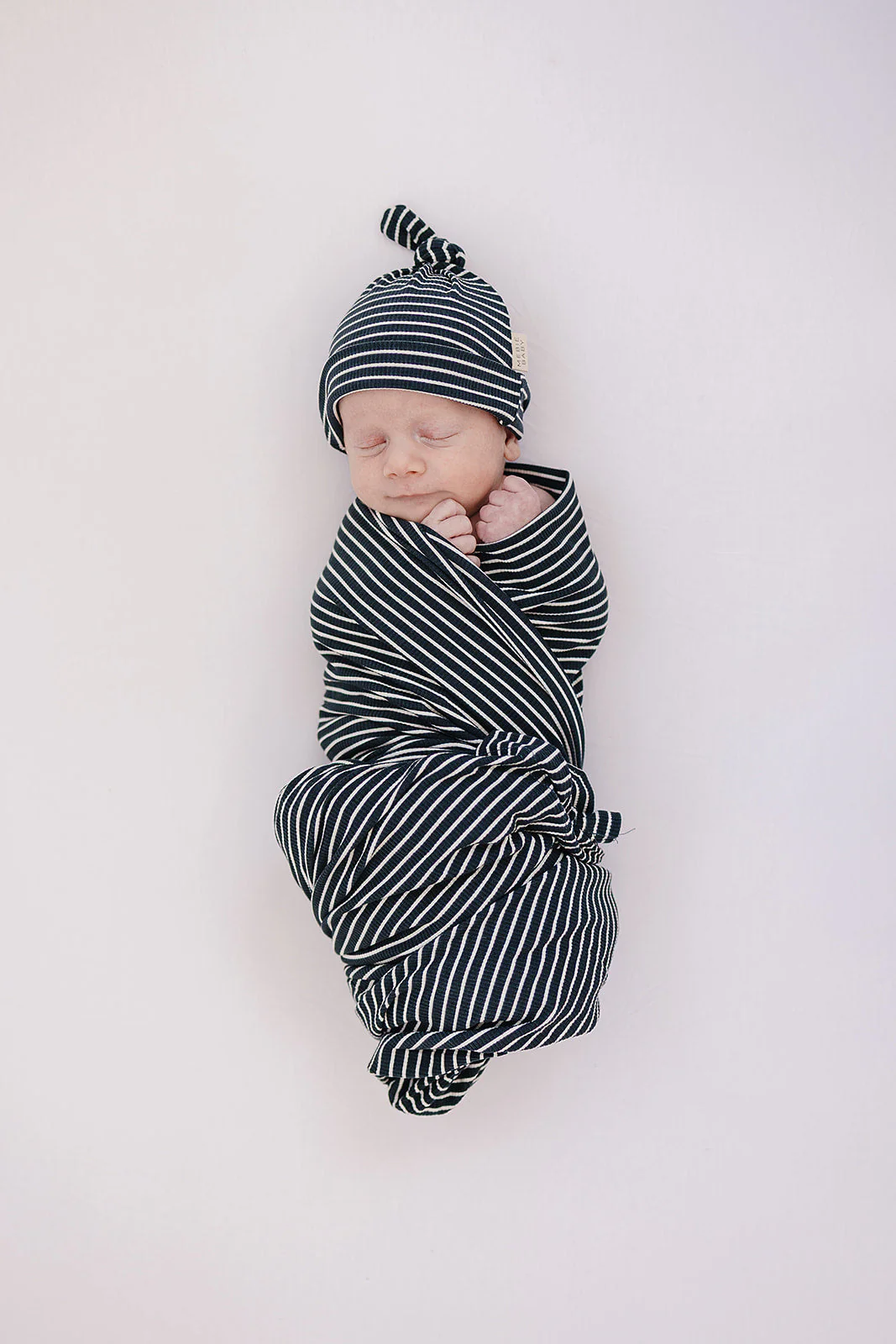 Navy Stripes Ribbed Bamboo Newborn Knot Hat - Image 3