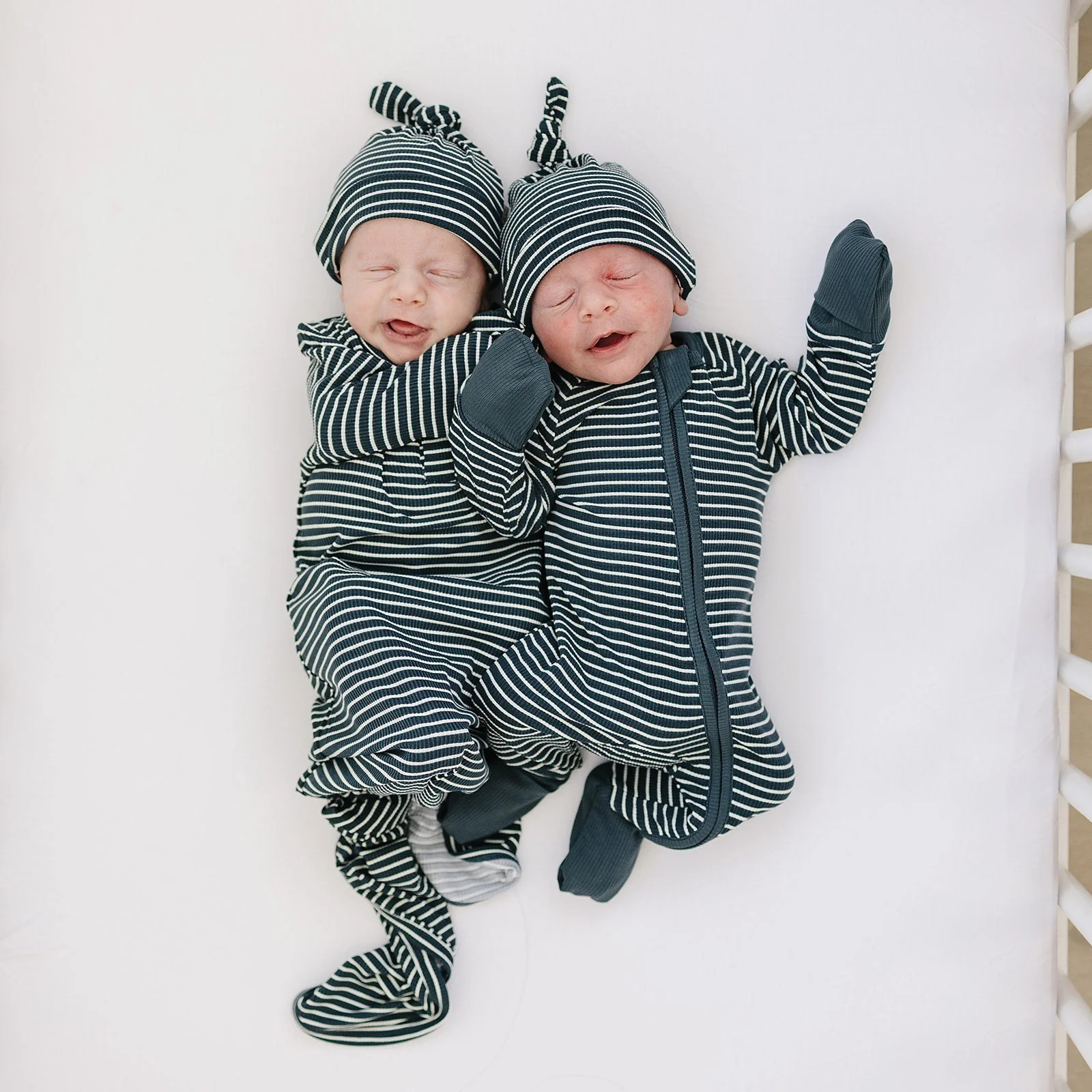 Navy Stripes Ribbed Bamboo Newborn Knot Hat - Image 4