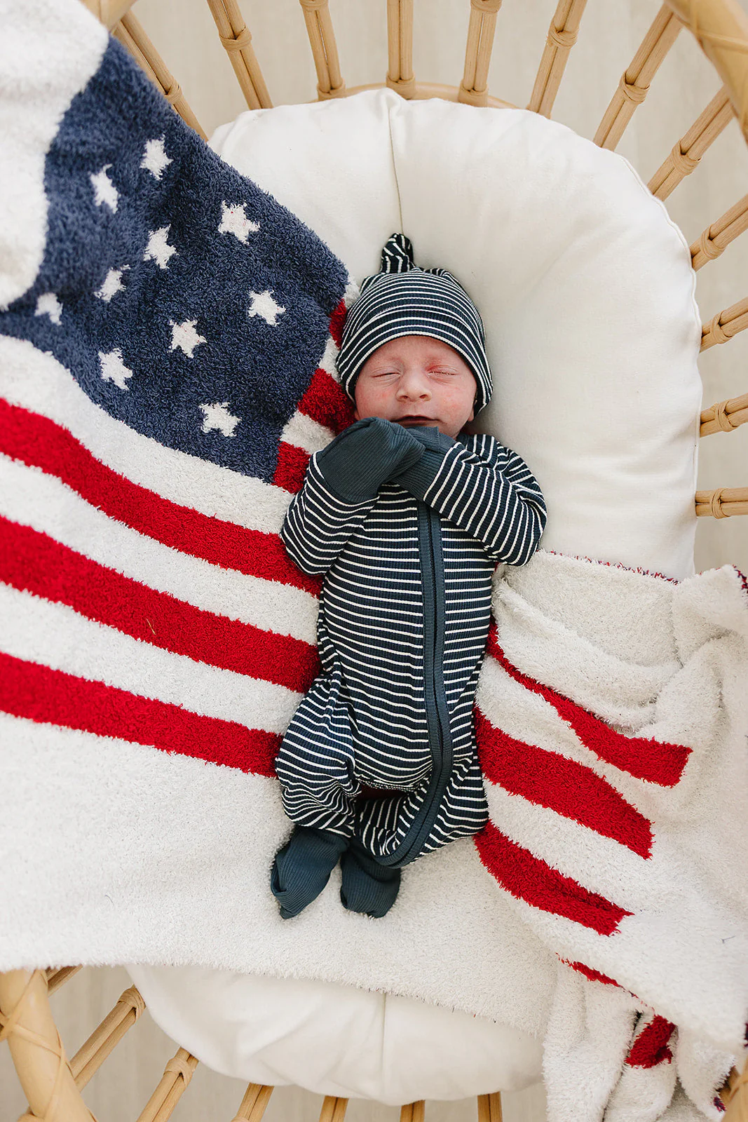 Navy Stripes Ribbed Bamboo Newborn Knot Hat - Image 6