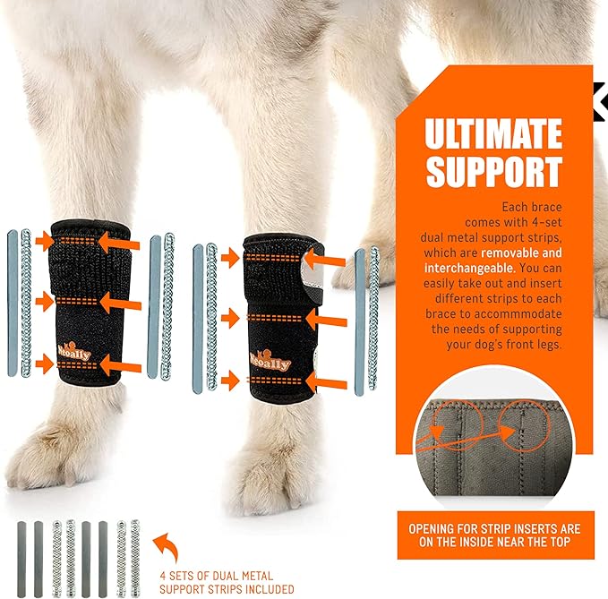 NeoAlly 3-in-1 Front Leg Dog Splint Brace: Rigid & Spring Inserts, Safety Reflective Straps (Pair) - Image 3