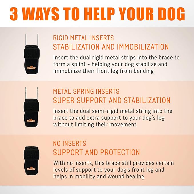 NeoAlly 3-in-1 Front Leg Dog Splint Brace: Rigid & Spring Inserts, Safety Reflective Straps (Pair) - Image 4