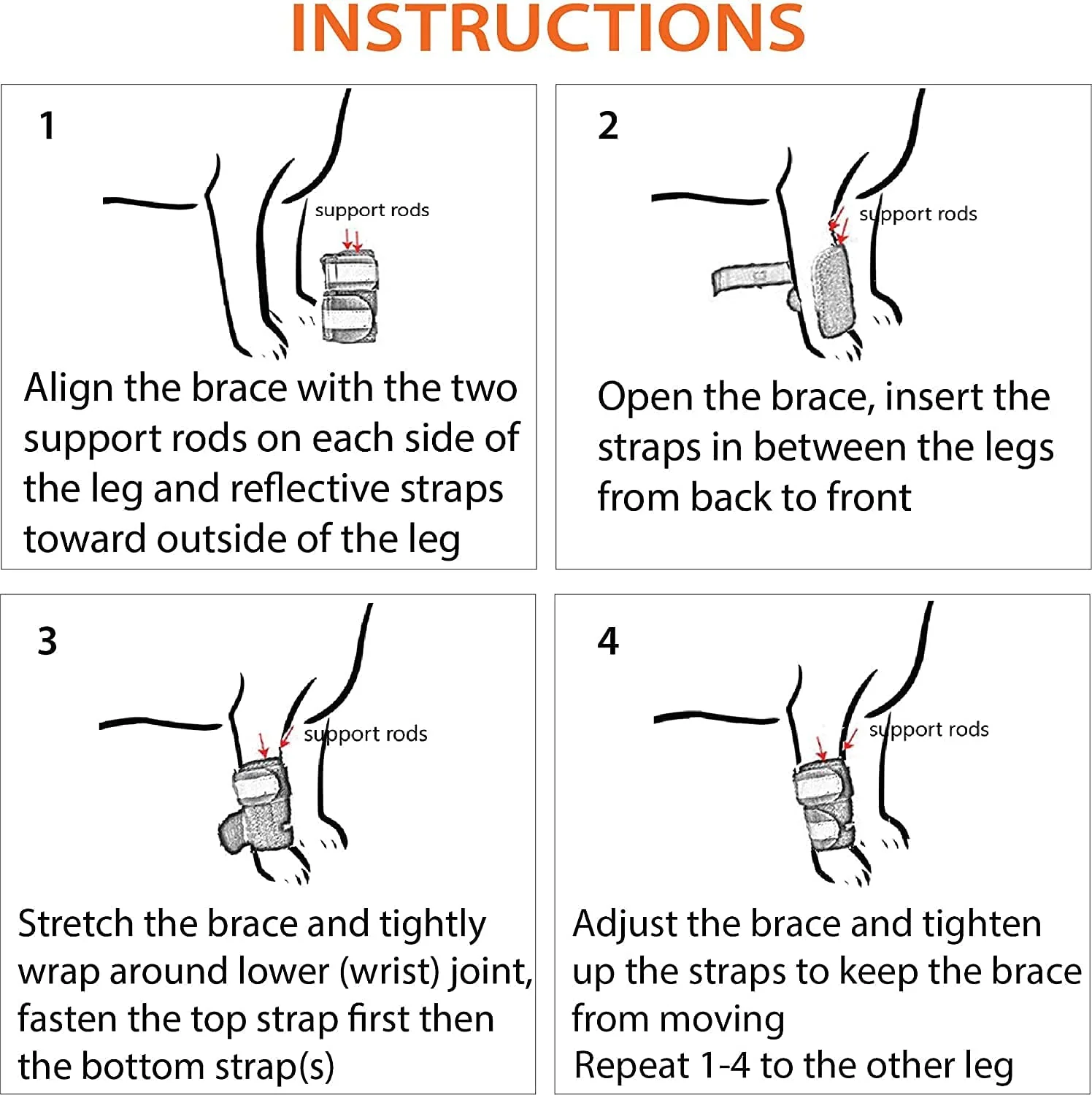 NeoAlly 3-in-1 Front Leg Dog Splint Brace: Rigid & Spring Inserts, Safety Reflective Straps (Pair) - Image 6